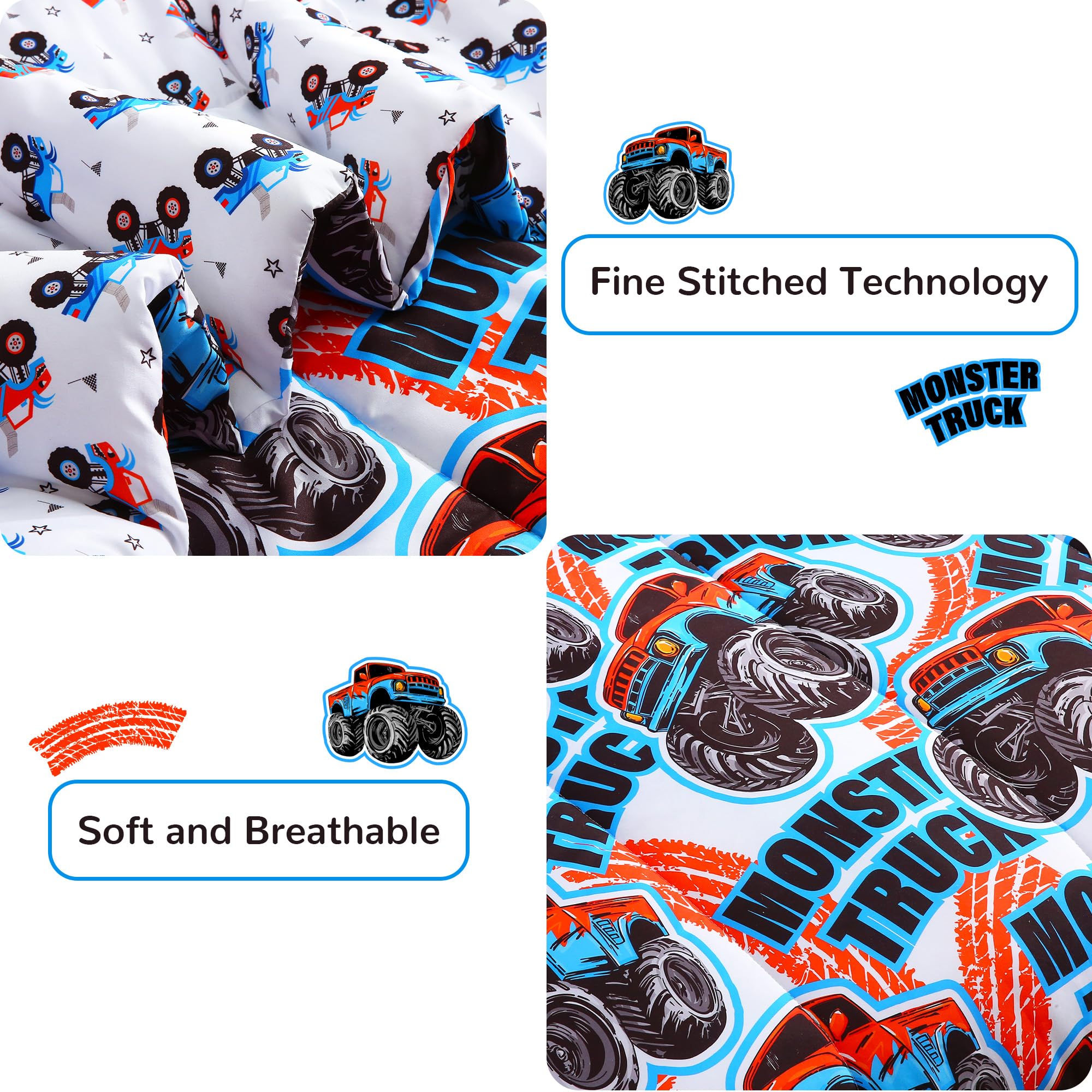 Monster Truck Kids Comforter Sets– 5 or 7 Piece Options