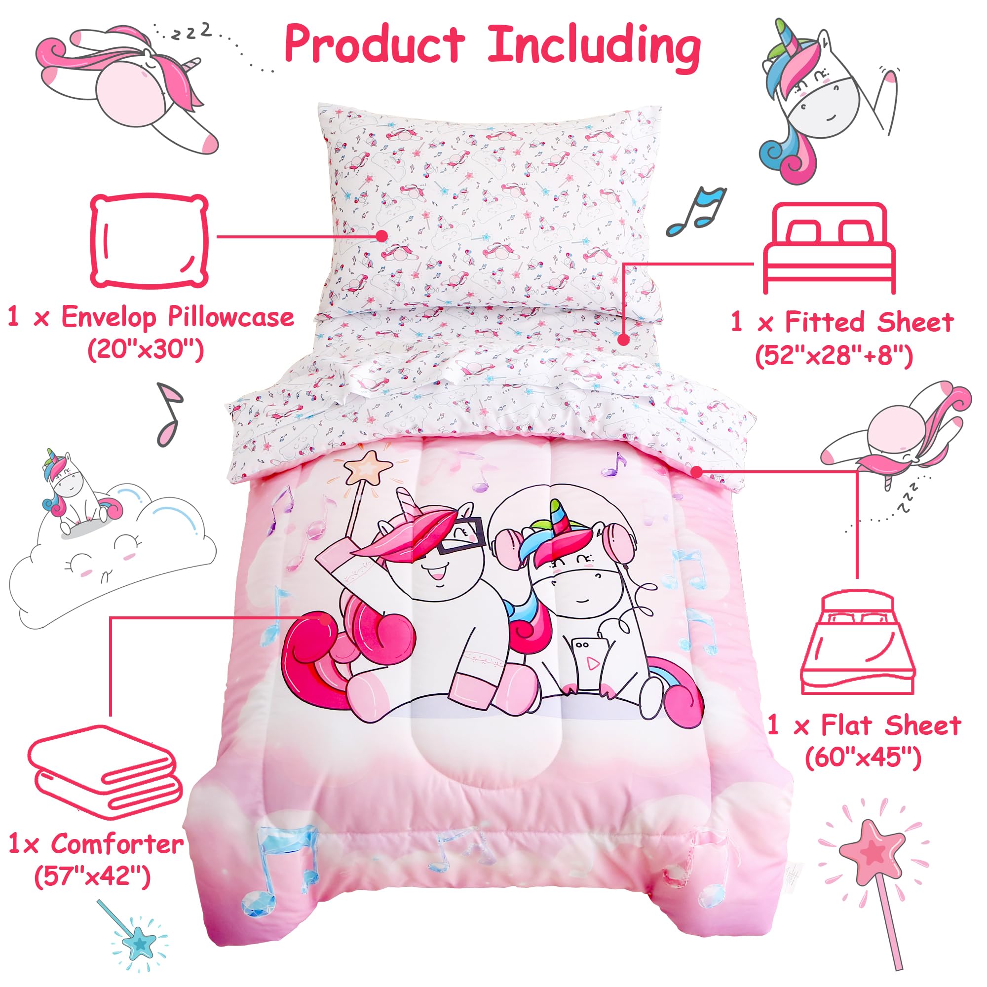 Music Unicorn Toddler Comforter Set– 4 Piece