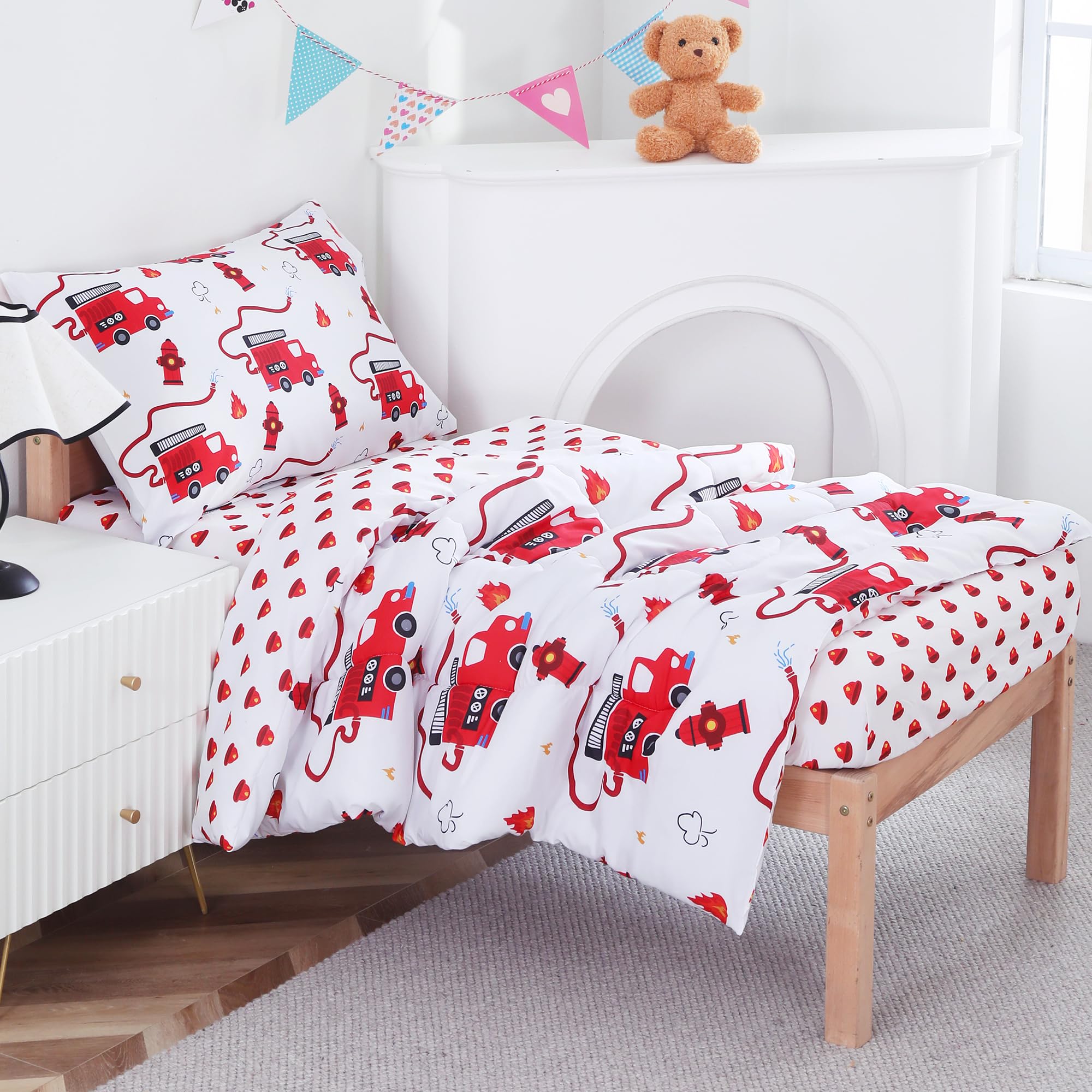 Fire Truck Toddler Comforter Set– 4 Piece