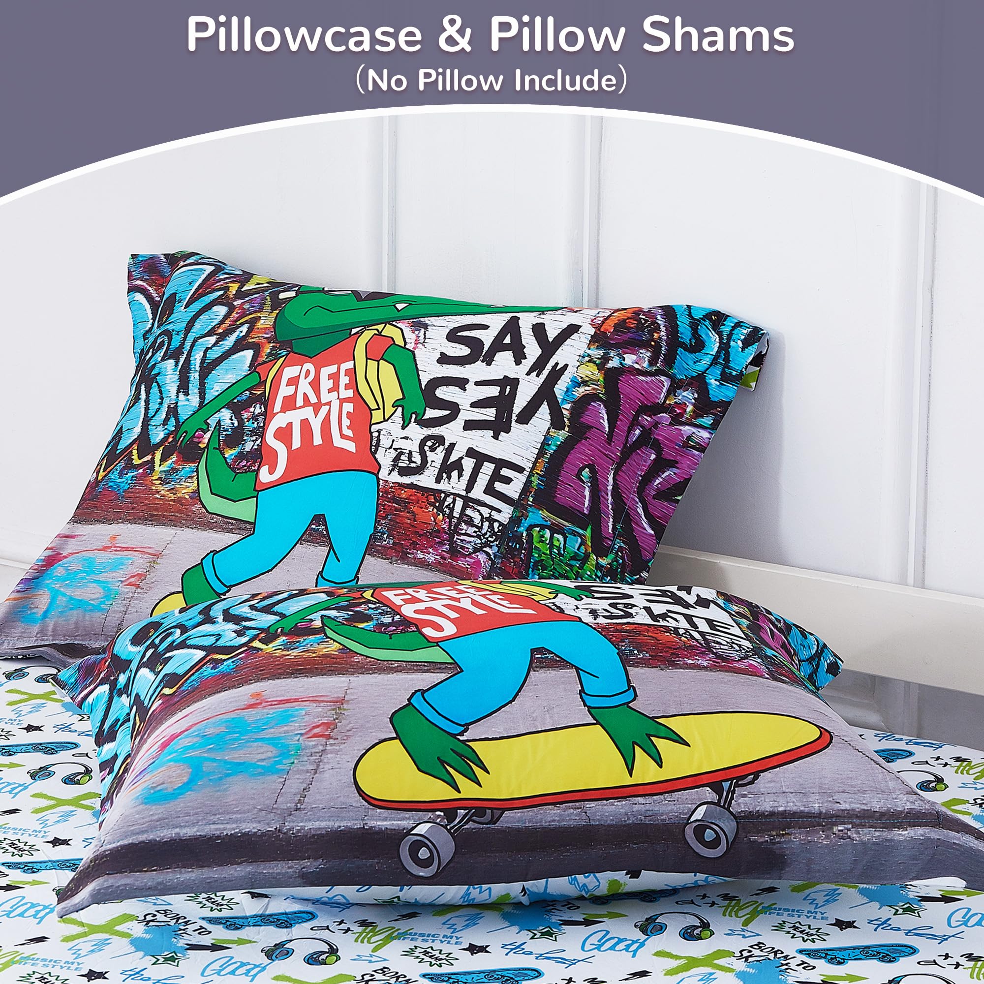 Cool Croc Skateboarder Kids Comforter Sets– 5 or 7 Piece Options