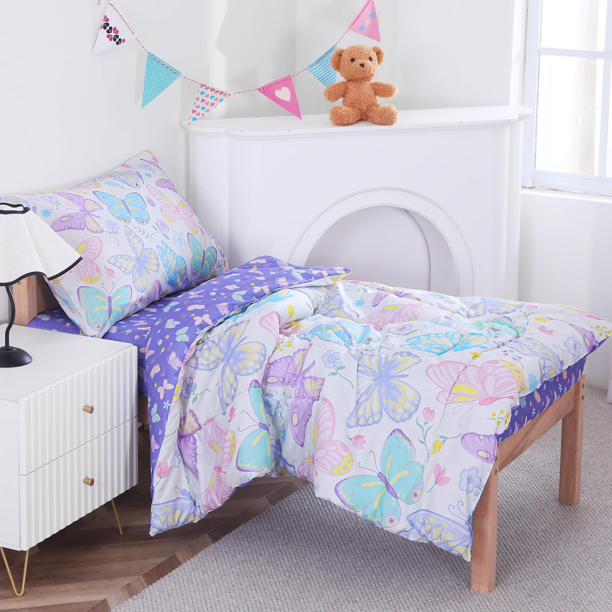 Colorful Butterfly Toddler Comforter Set– 4 Piece