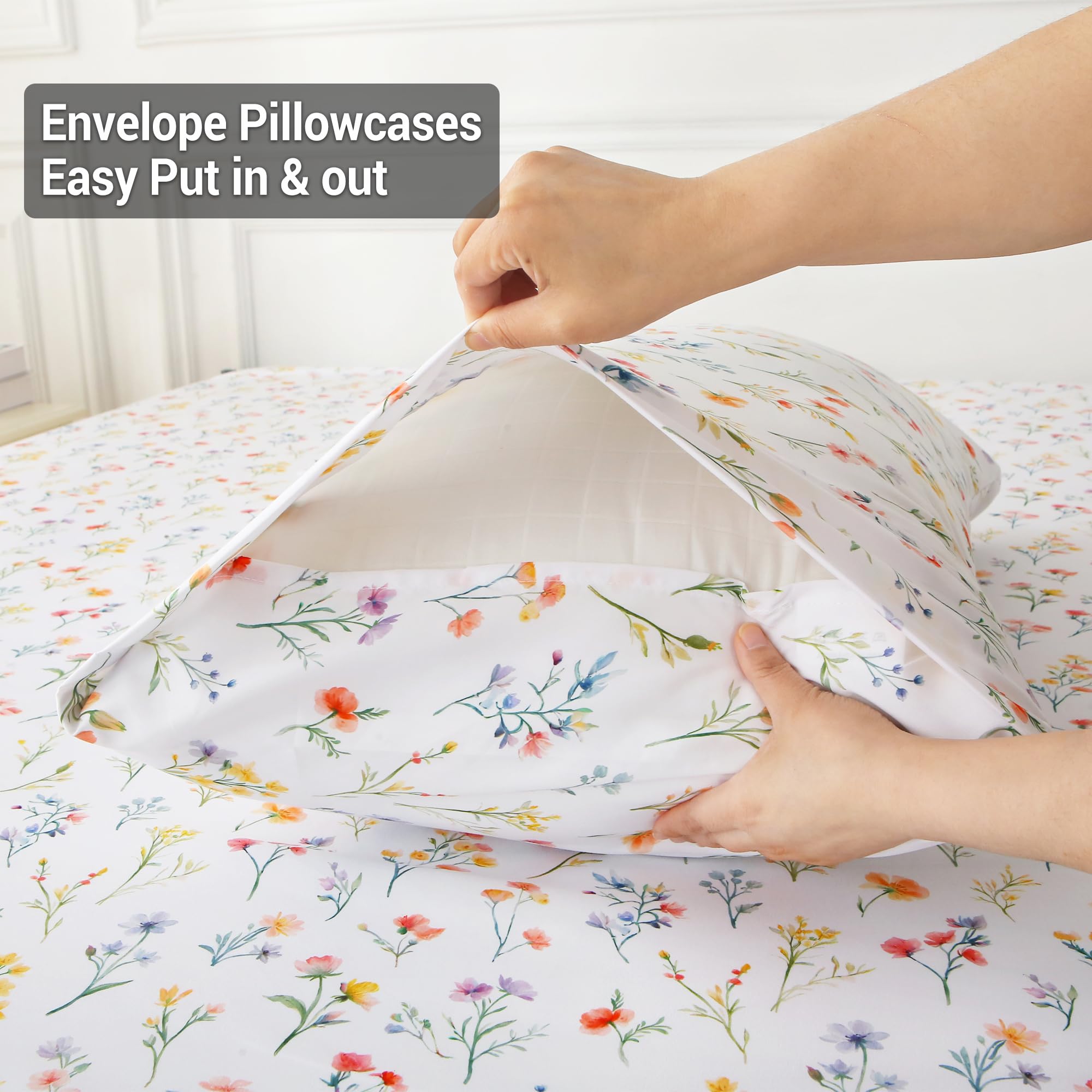 4 Piece Vintage Flower and Leaves Patterned Bed Sheets Set