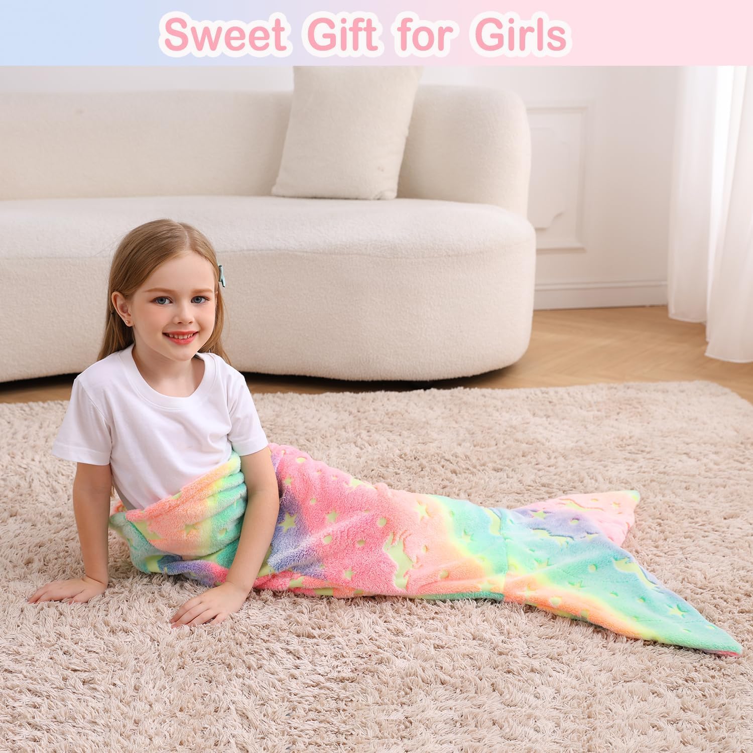 Multicolor Unicorn Kids Mermaid Tail Blanket