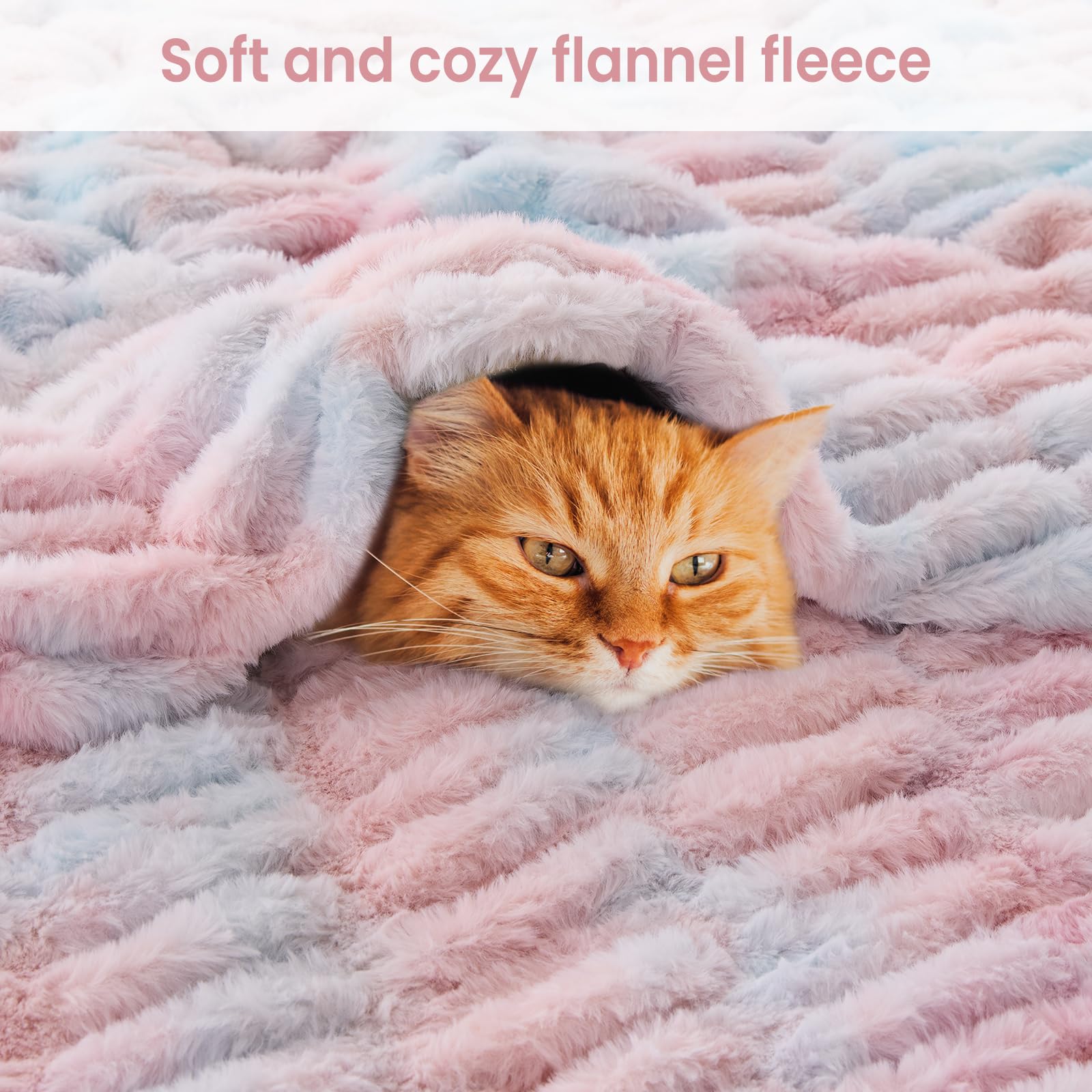 Light Pink Blue Warm Fuzzy Faux Fur Blanket