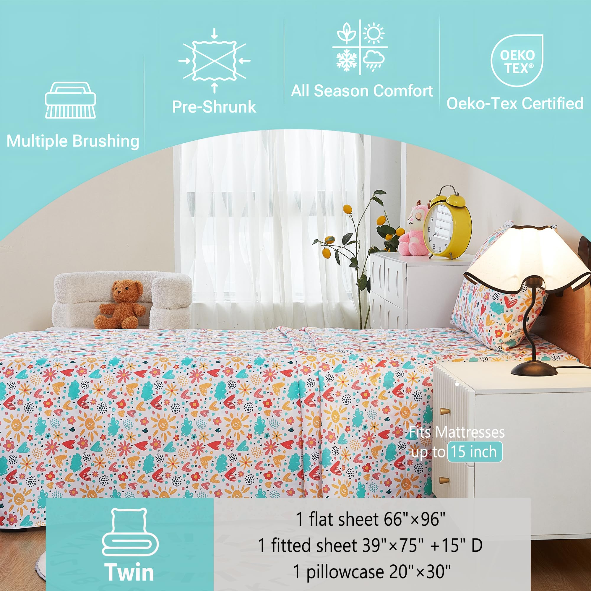 Colorful Flower Love Kids Bed Sheet Set