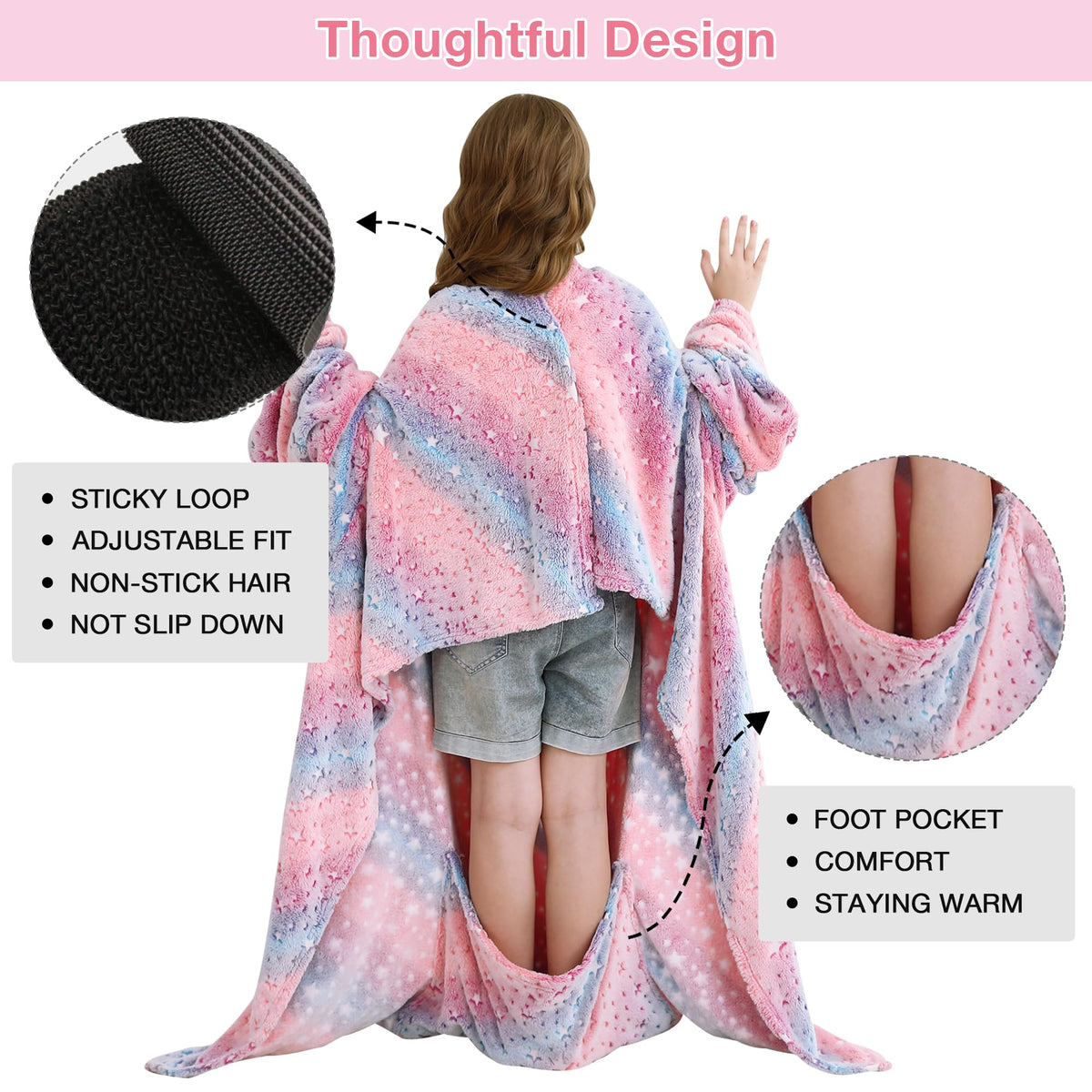 Star Kids Wearable Fleece Blanket with Sleeves & Foot Pocket