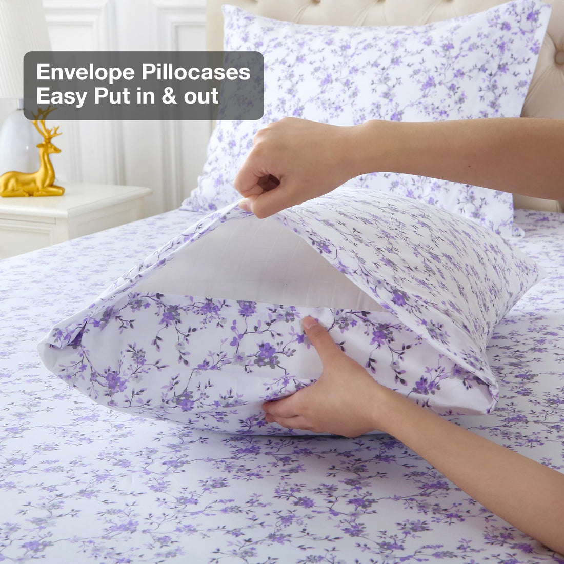 Lavender Ditsy Floral Bed Sheet Set Deep Pocket Double Brushed Microfiber