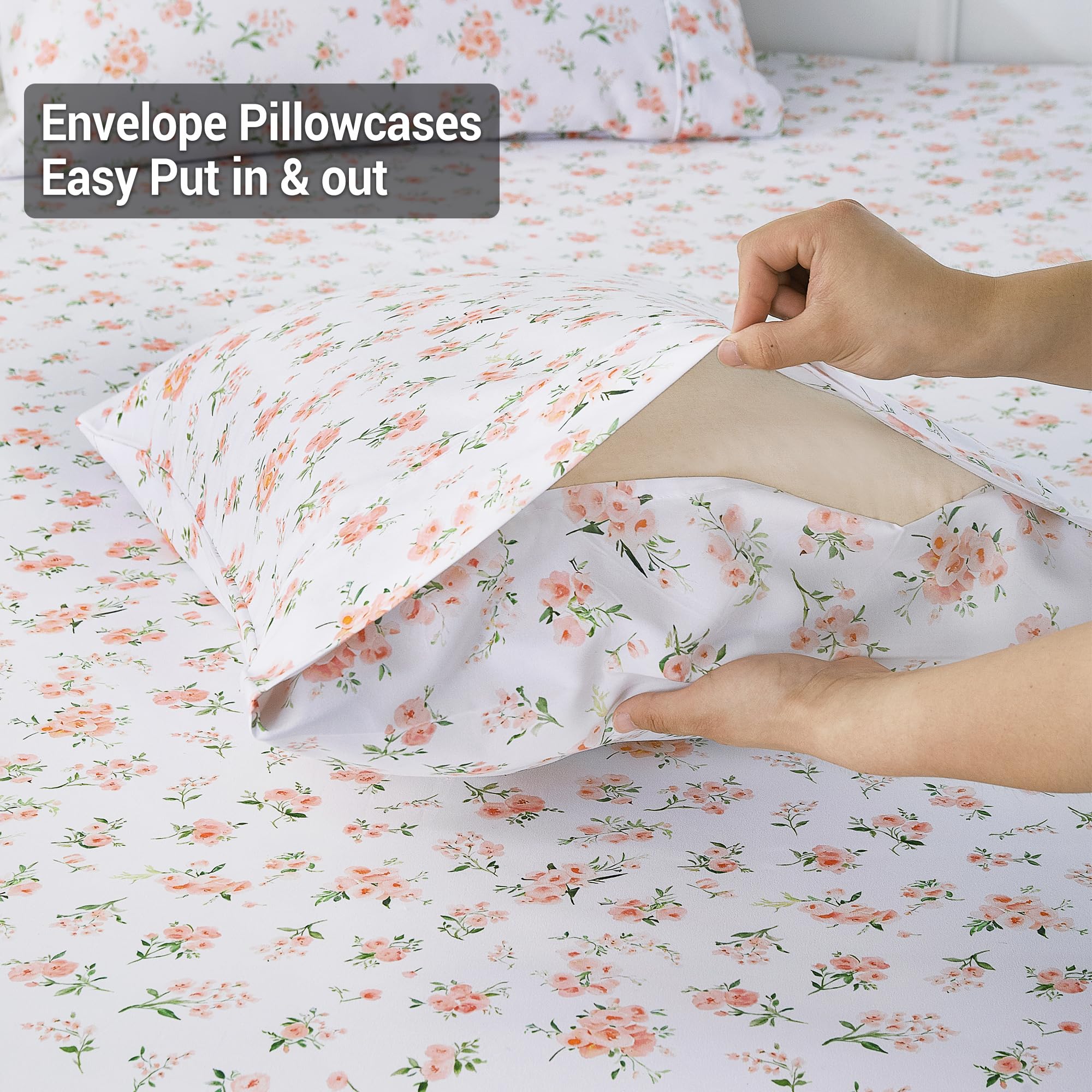 4 Piece Vintage Pink Flower Patterned Bed Sheets Set