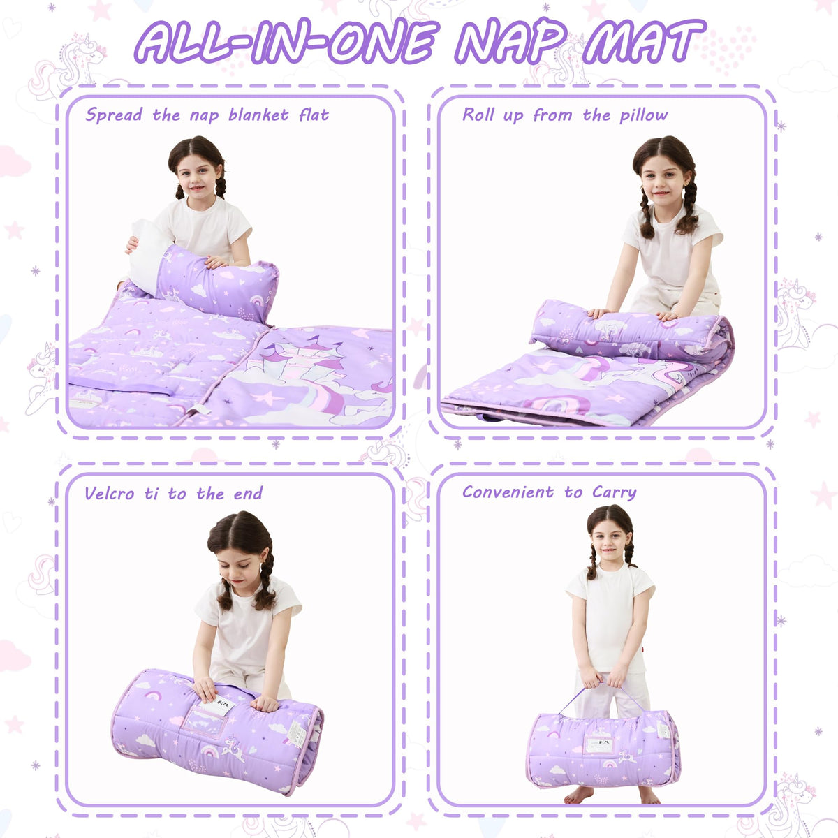 Dreamy Unicorn Castle Toddler Nap Mat with Pillow & Blanket