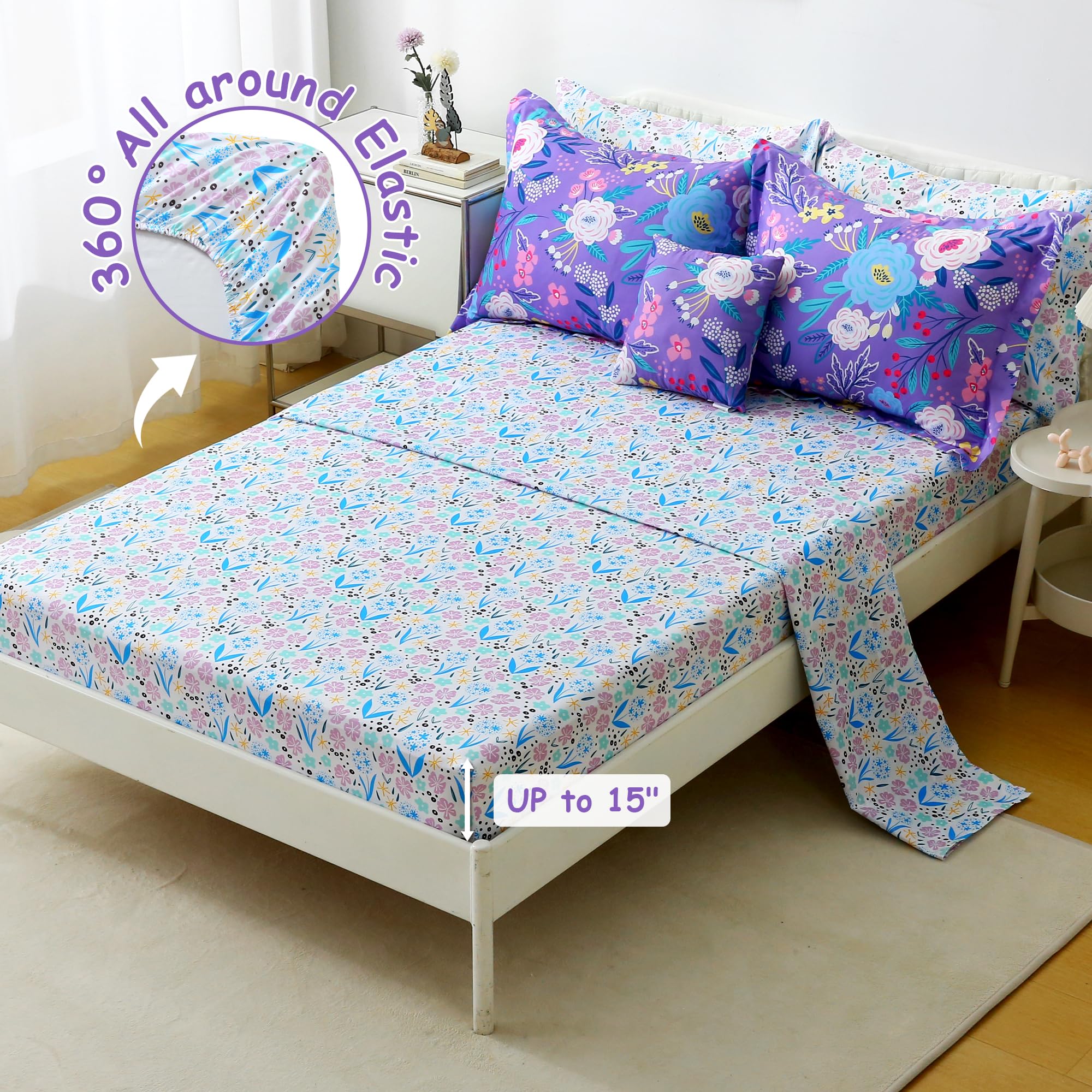 Purple Floral Bedding Set for Kids– 6 or 8 Piece Options