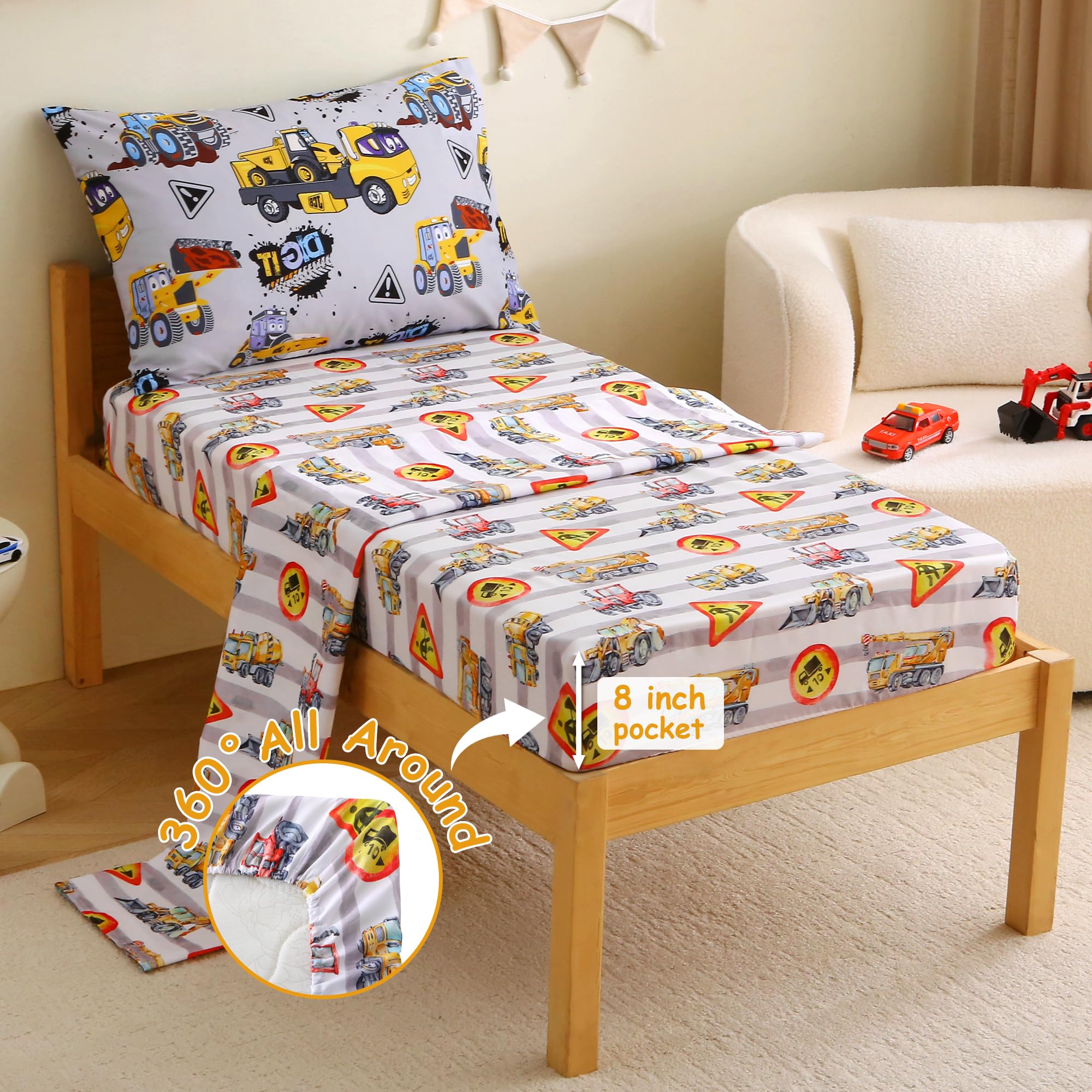 Heavy-Duty Vehicles Toddler Comforter Set– 4 Piece