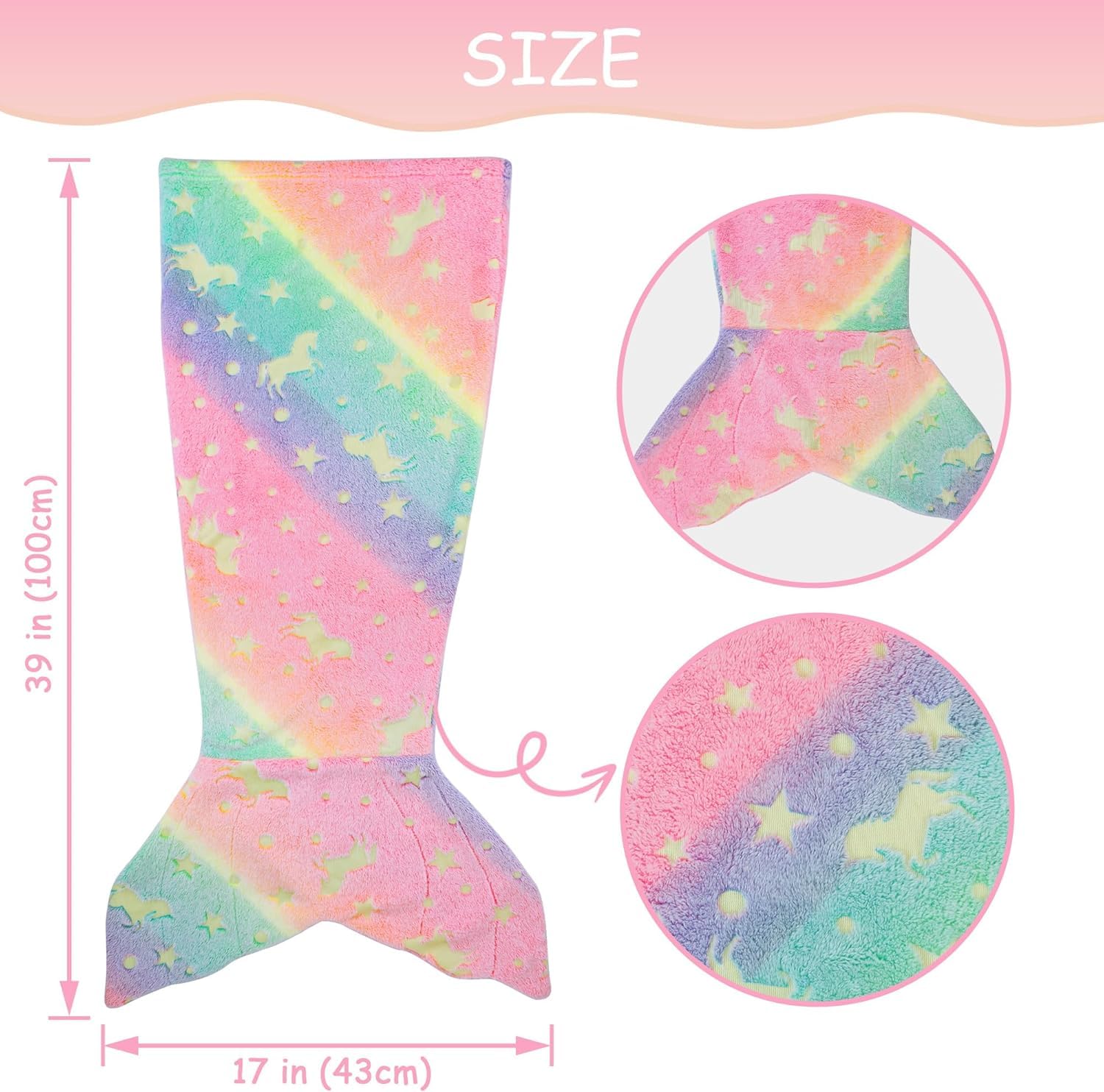 Multicolor Unicorn Kids Mermaid Tail Blanket
