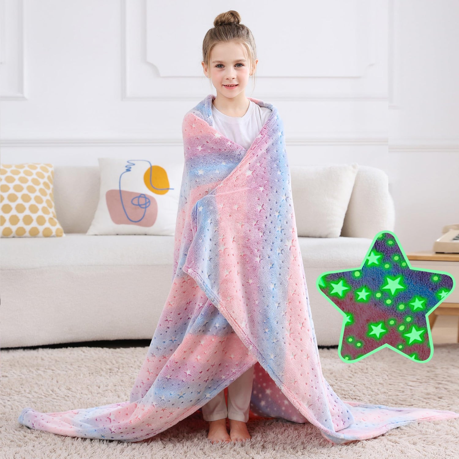 Multicolor Glow Star Kids Throw Blanket for Boys and Girls Soft Cozy Flannel