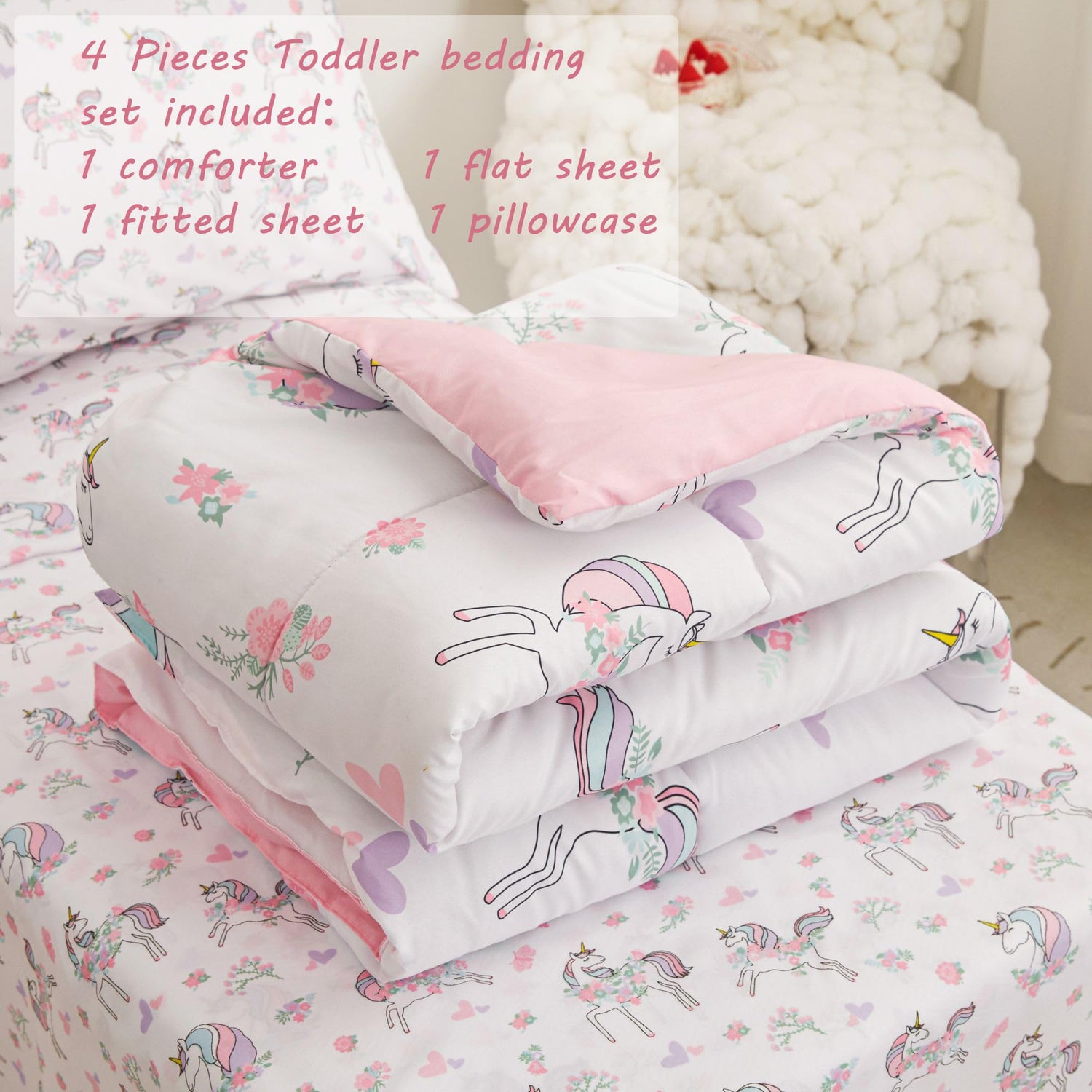 Unicorn 4-Piece Toddler Comforter Set