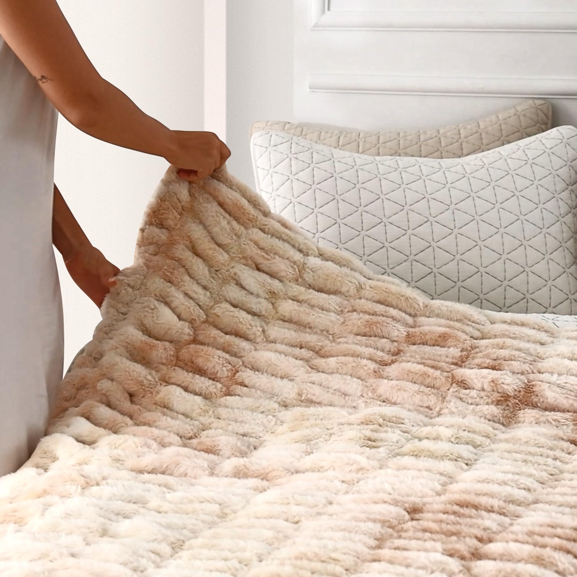 Light Beige Warm Fuzzy Faux Fur Blanket
