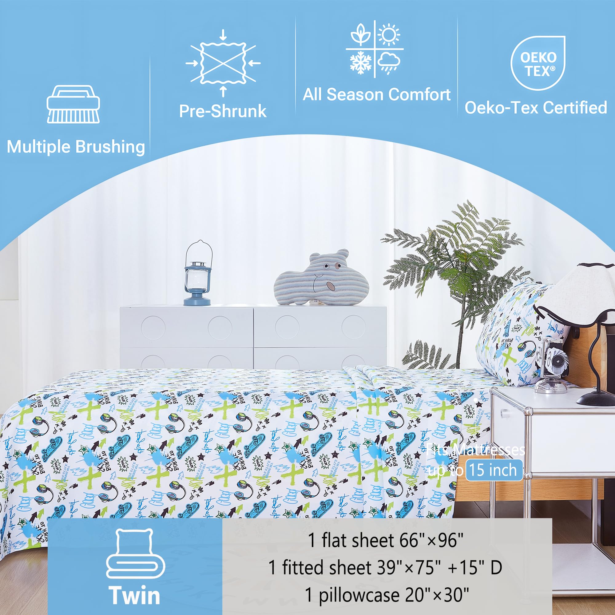 Trendy Skateboard Graffiti Kids Bed Sheet Set