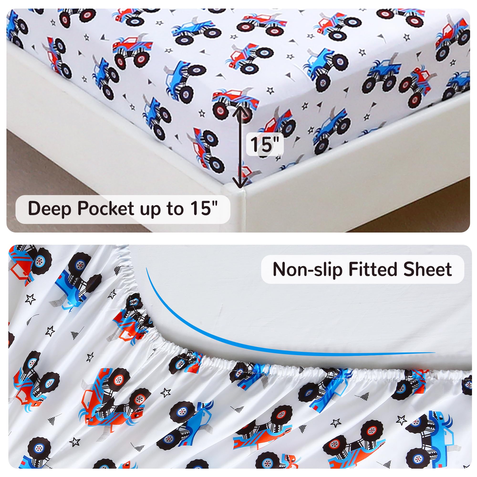 Monster Truck Kids Comforter Sets– 5 or 7 Piece Options