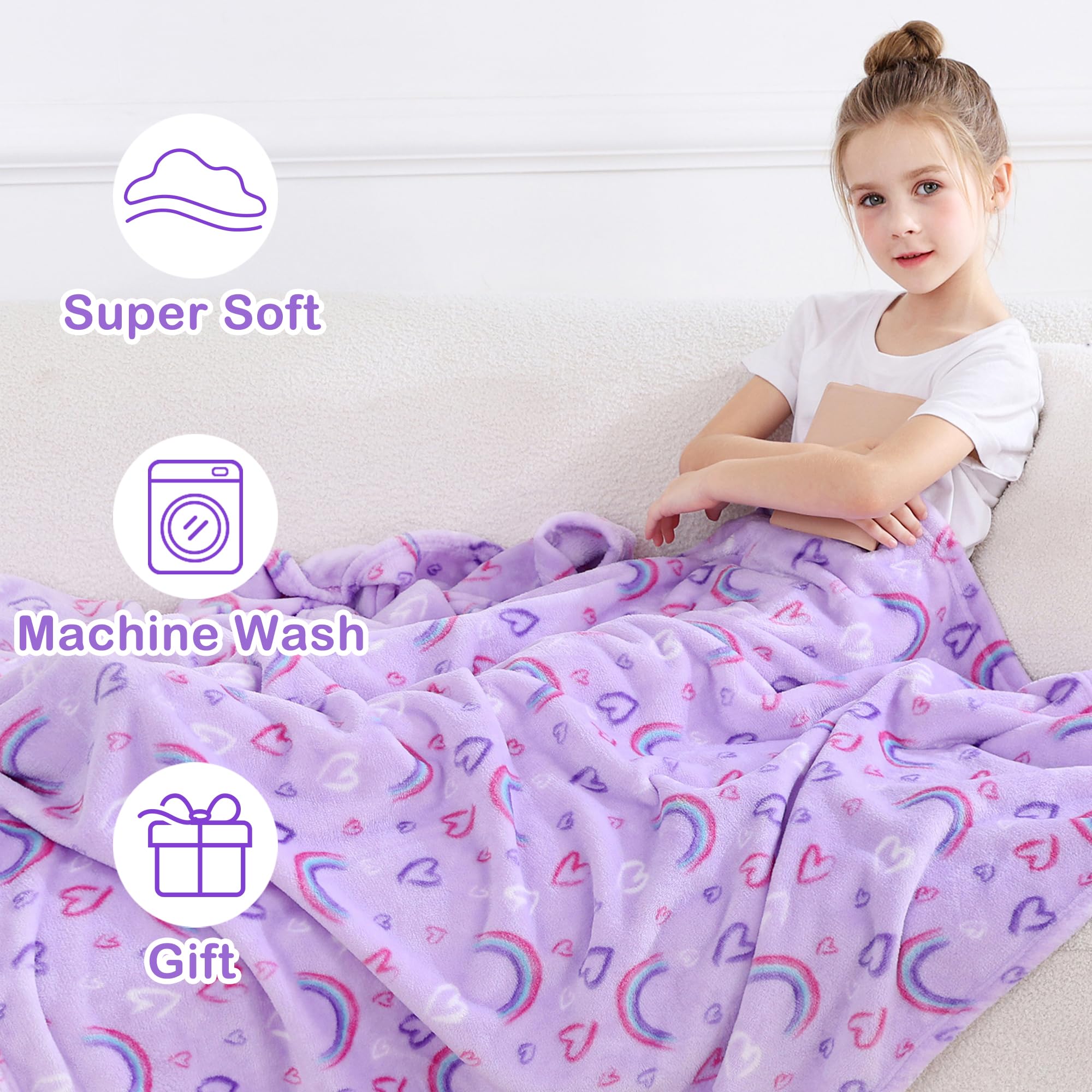 Purple Rainbow Kids Throw Blanket for Boys and Girls Soft Cozy Flannel