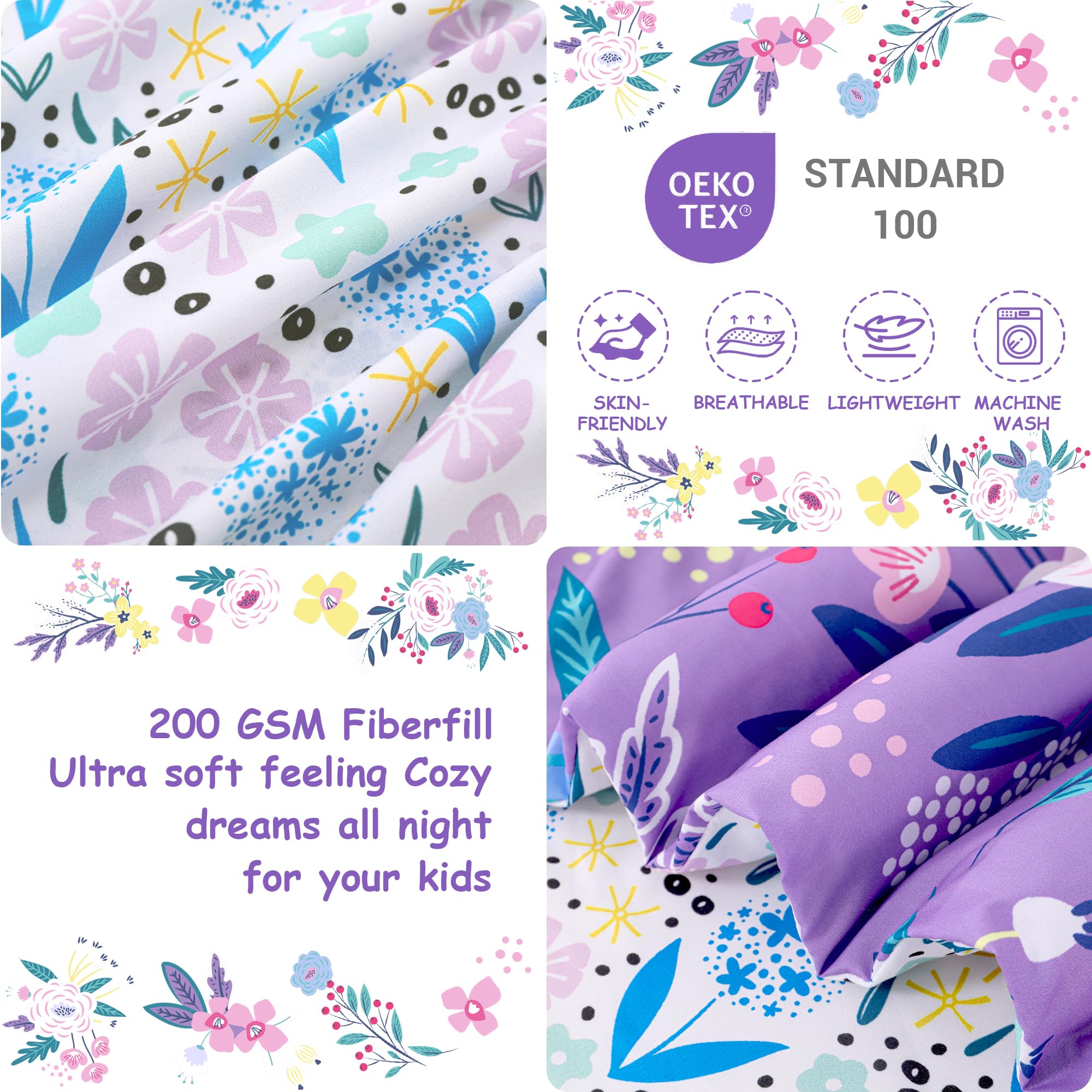 Purple Flower Toddler Comforter Set– 4 Piece