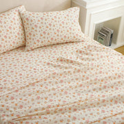 Warm Orange Pink Blossom Bed Sheet Set Deep Pocket Double Brushed Microfiber
