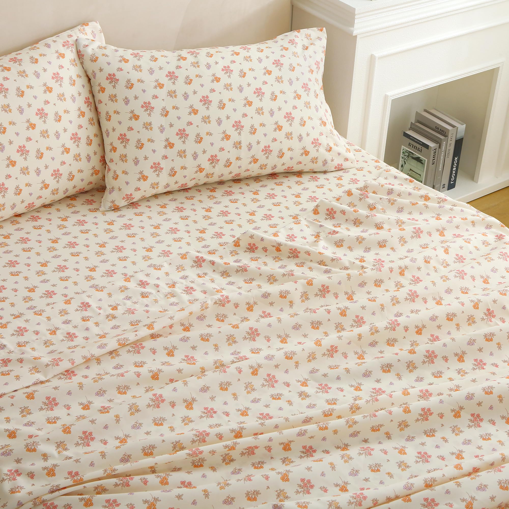 4 Piece Yellow Boho Flower Patterned Bed Sheets Set