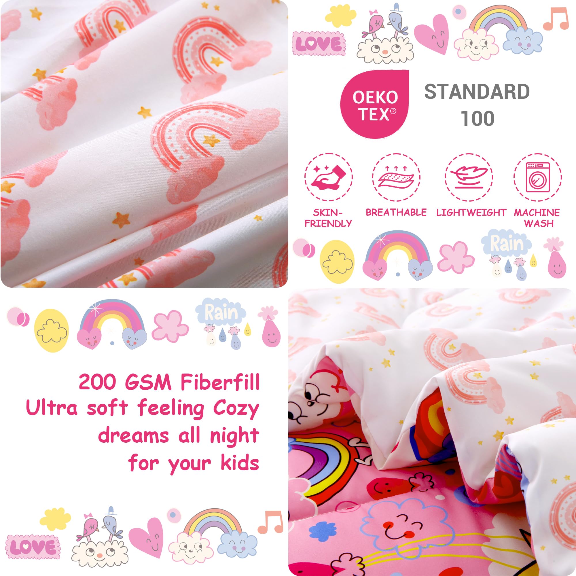 Pink Rainbow Cloud Toddler Comforter Set– 4 Piece