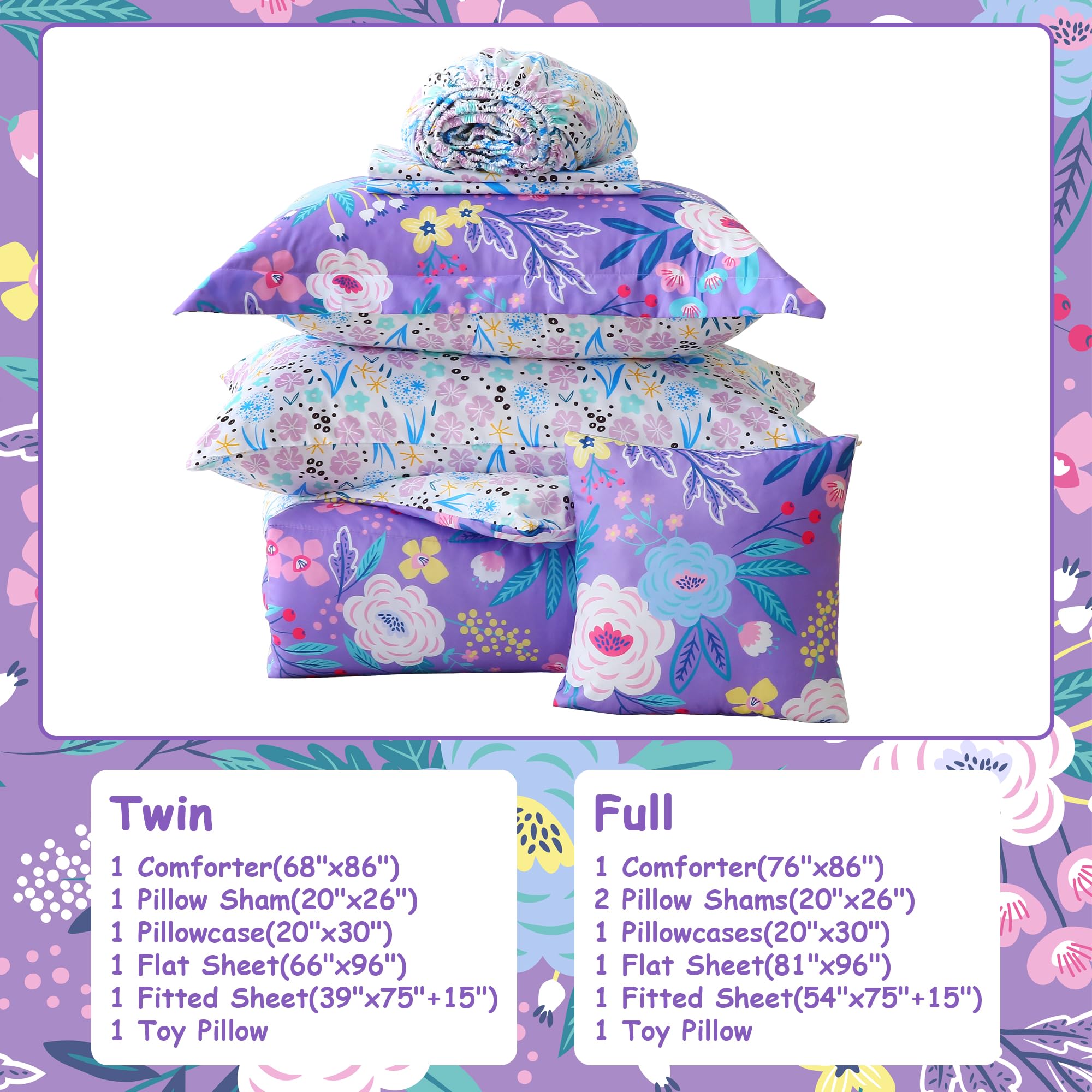 Purple Floral Bedding Set for Kids– 6 or 8 Piece Options