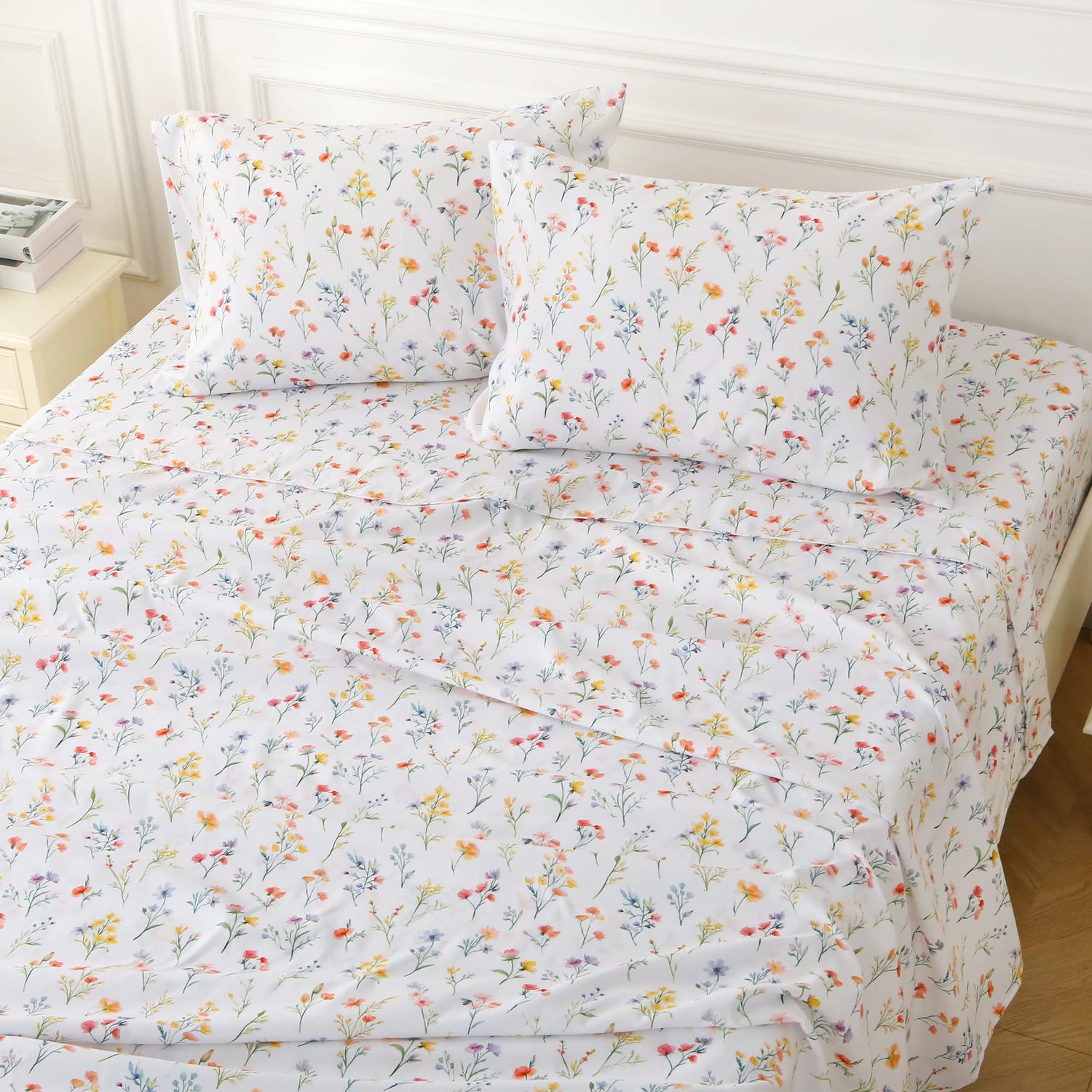 Colorful Tiny Blossom Bed Sheet Set Deep Pocket Double Brushed Microfiber