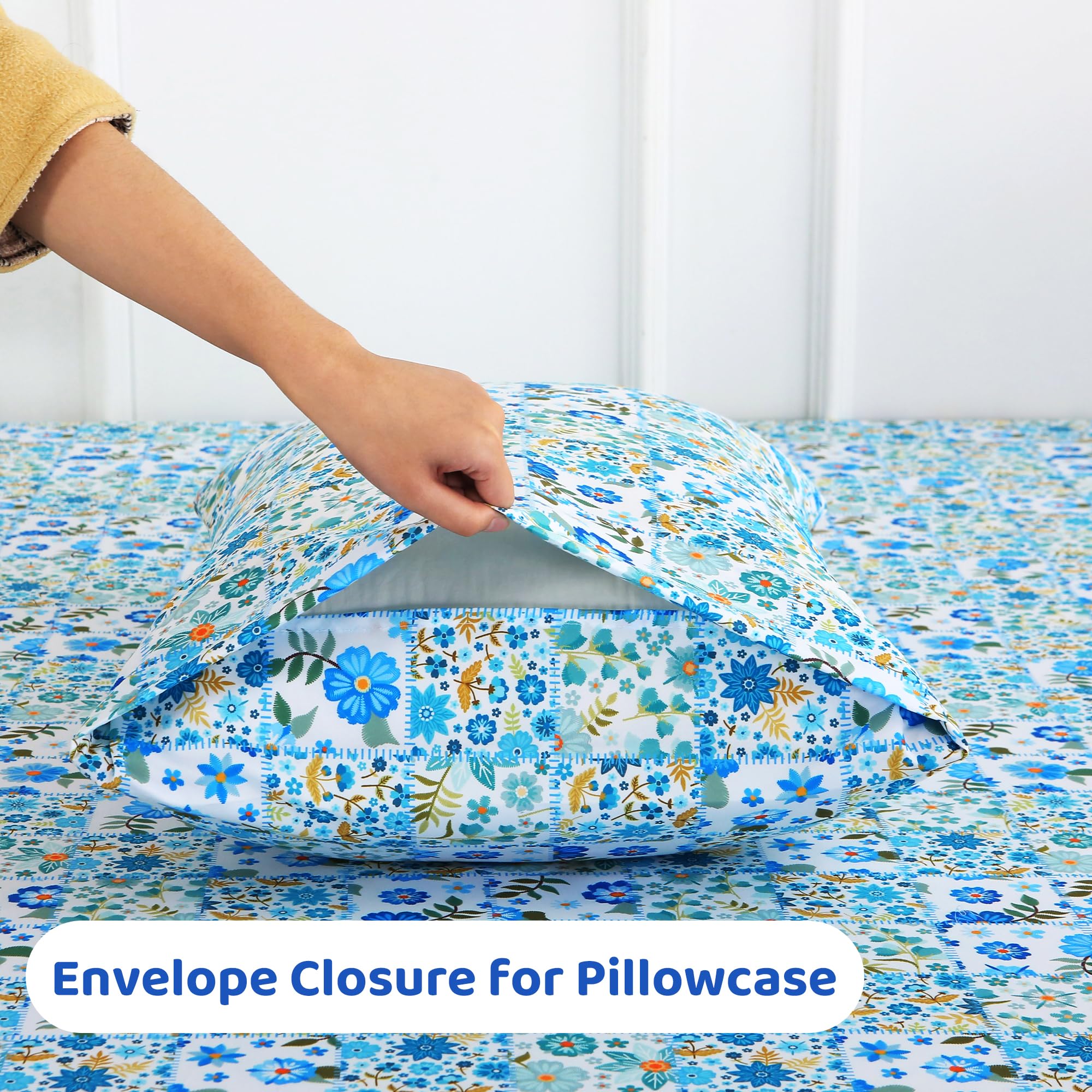 Blue Green Floral Patchwork Patterned Bed Sheets Set