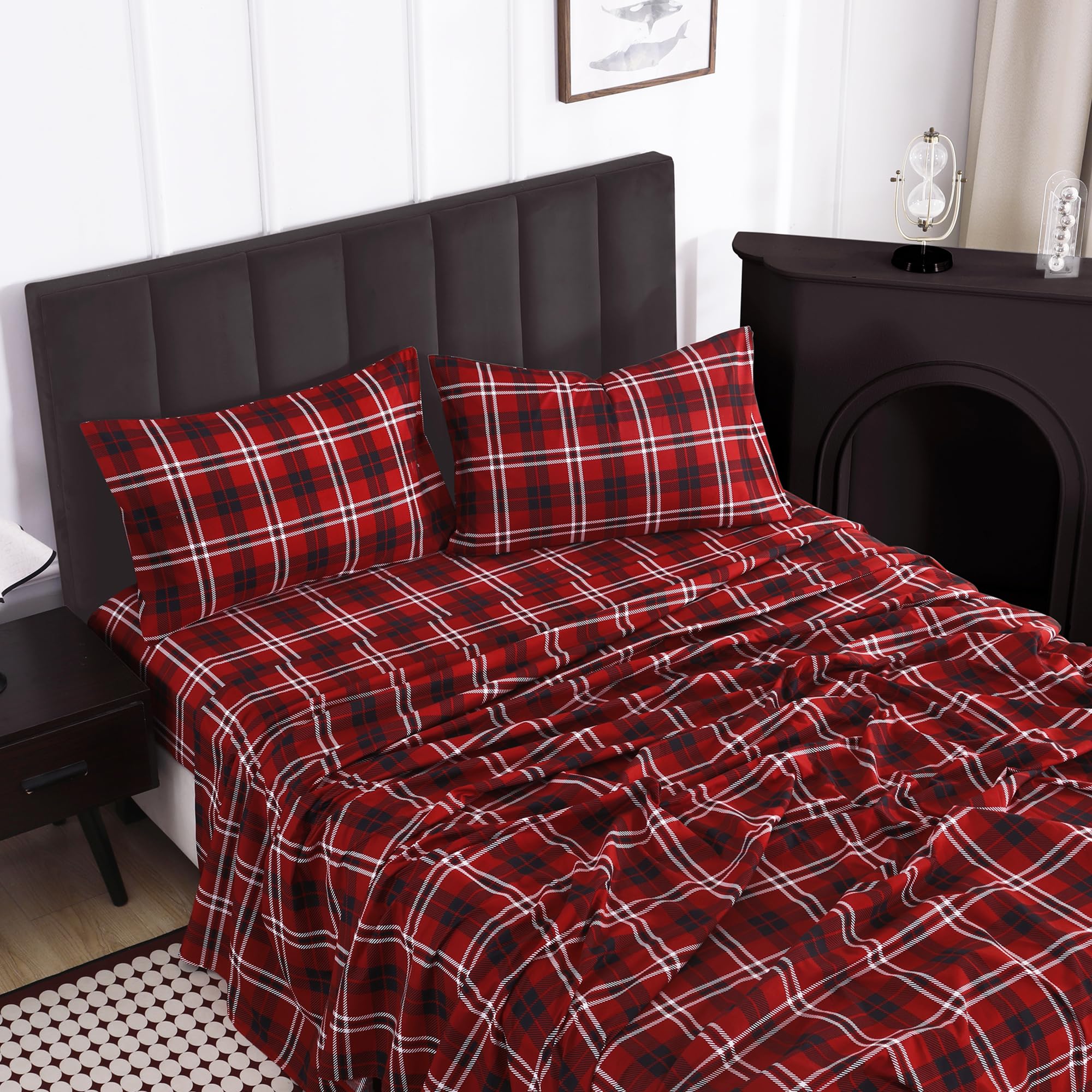 4 Piece Tartan Plaid Bed Sheet Set
