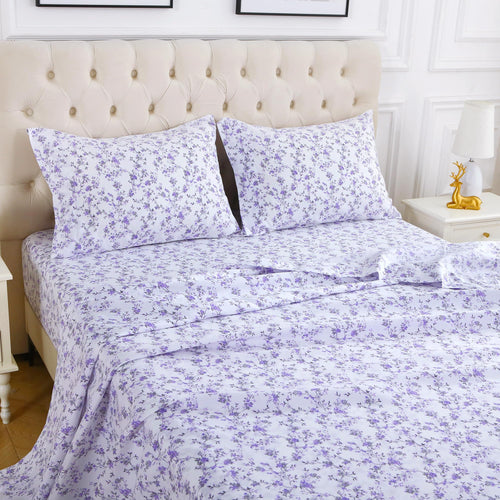 Lavender Ditsy Floral Bed Sheet Set Deep Pocket Double Brushed Microfiber