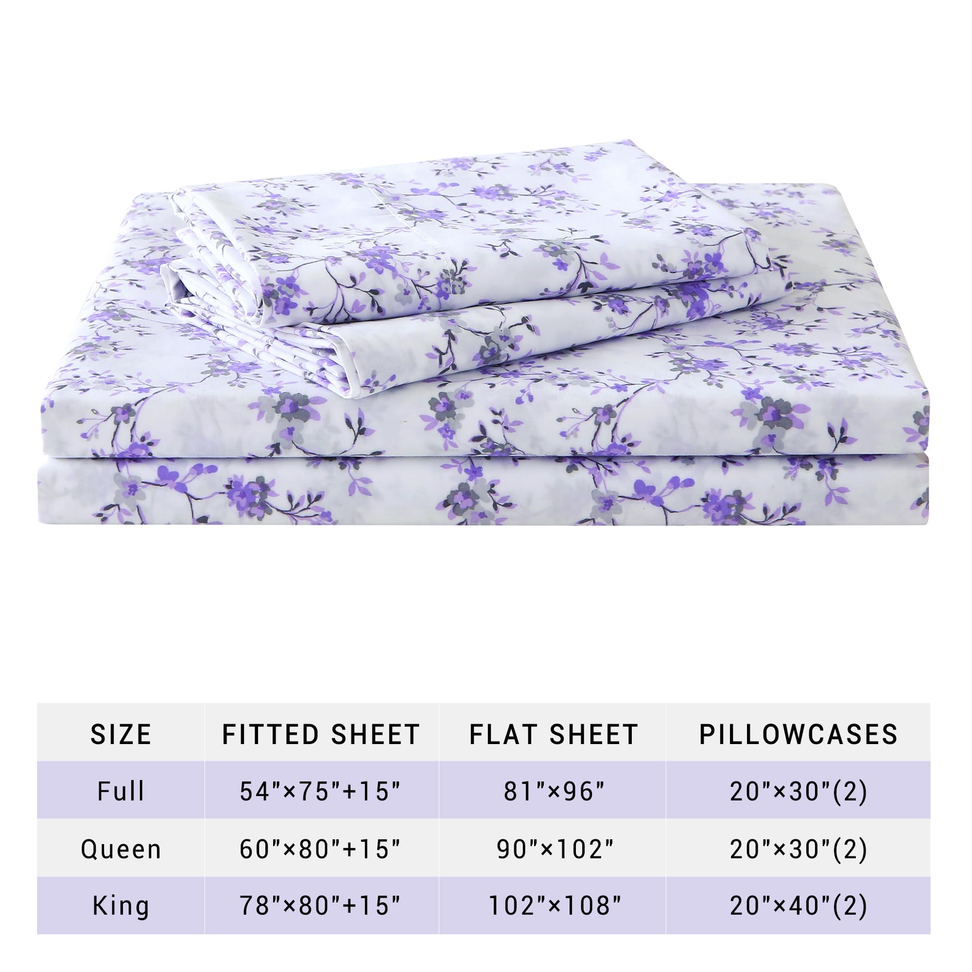 4 Piece Vintage Purple Flower2 Patterned Bed Sheets Set