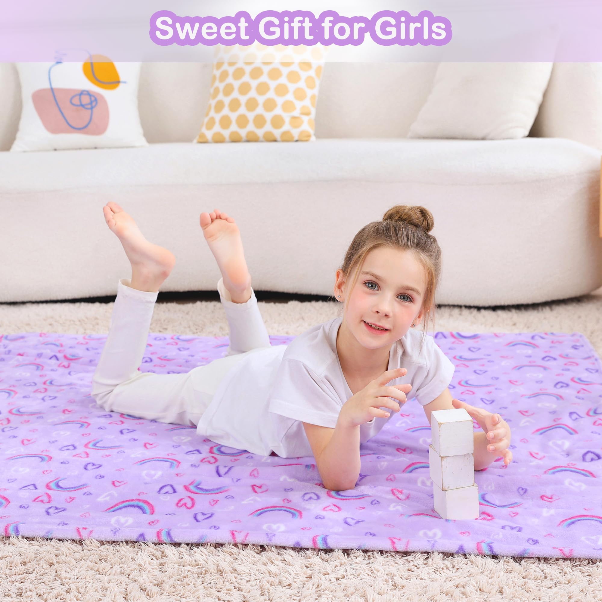 Purple Rainbow Kids Throw Blanket for Boys and Girls Soft Cozy Flannel