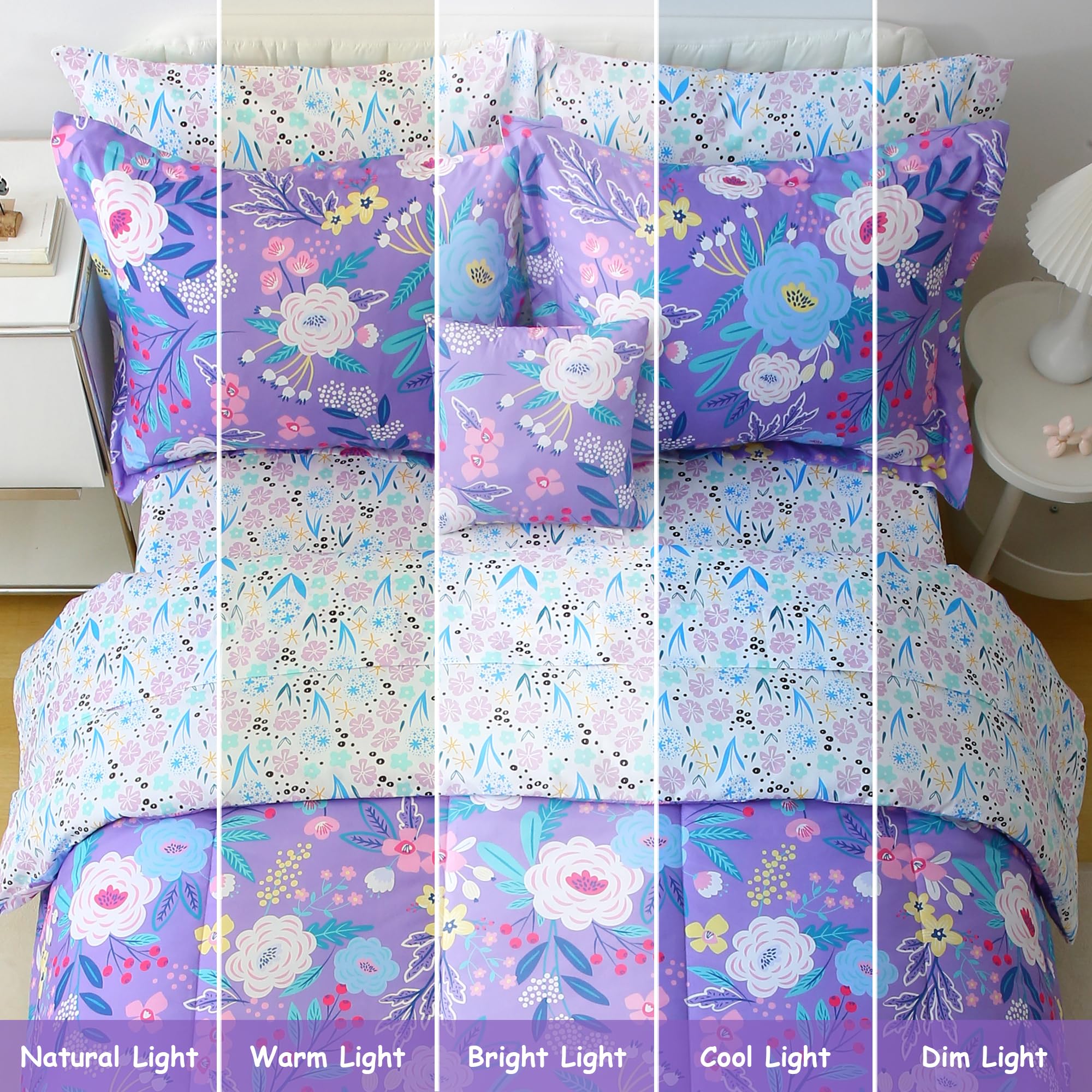 Purple Floral Bedding Set for Kids– 6 or 8 Piece Options