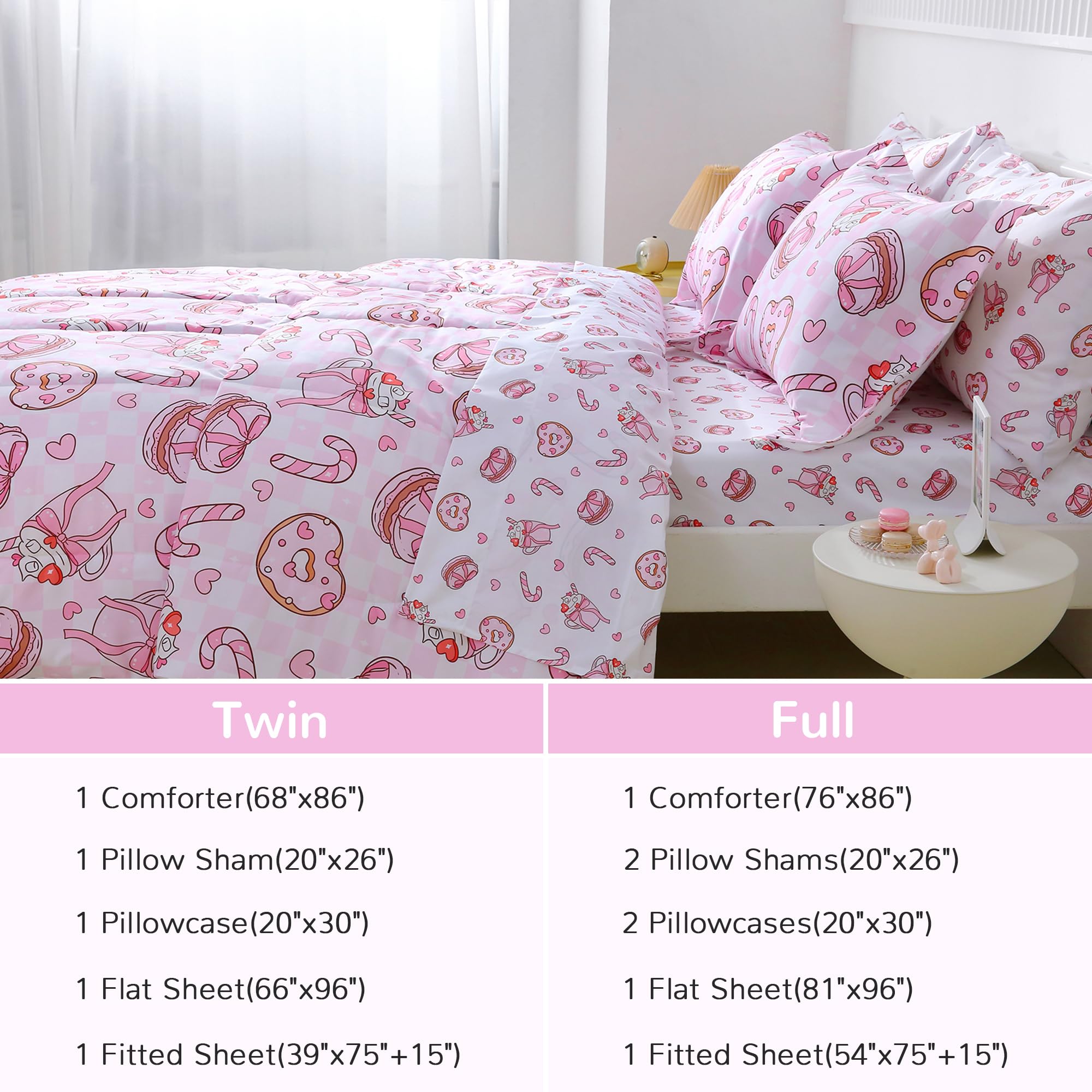 Pink Dessert Cake Kids Comforter Sets– 5 or 7 Piece Options