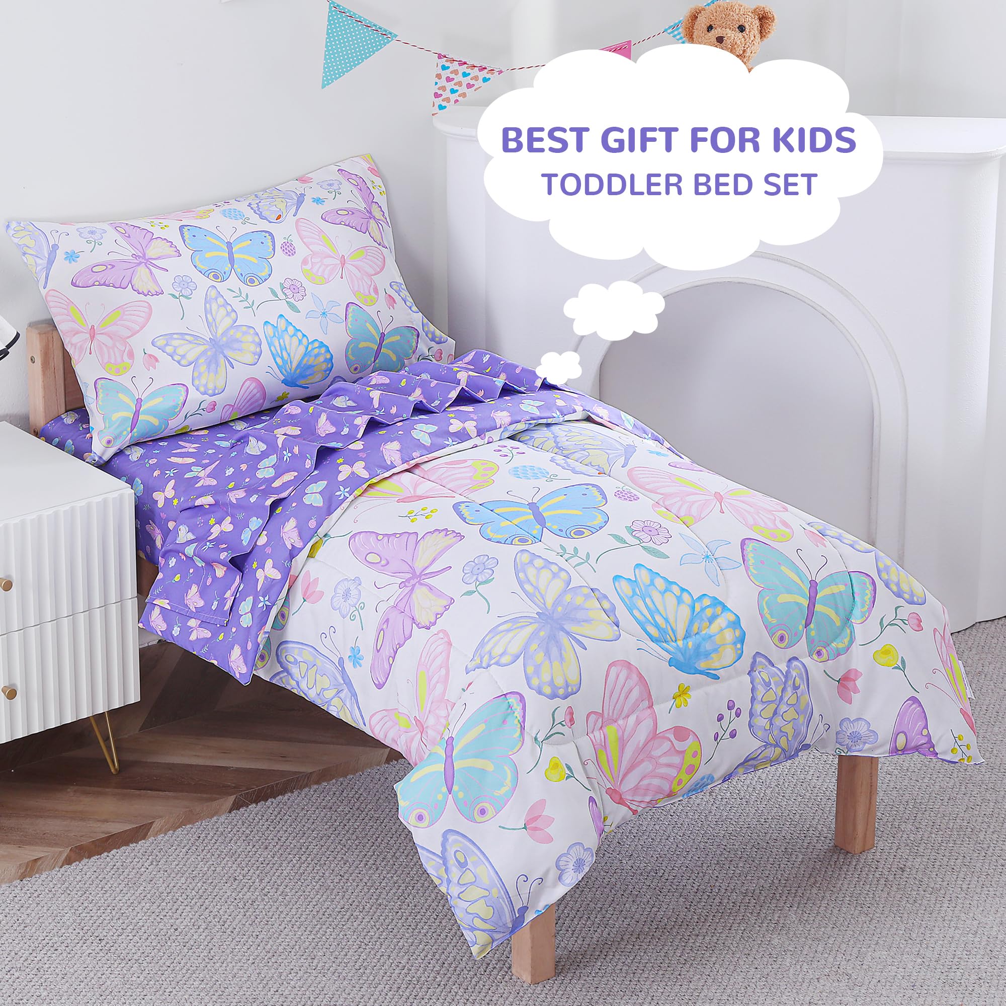 Colorful Butterfly Toddler Comforter Set– 4 Piece