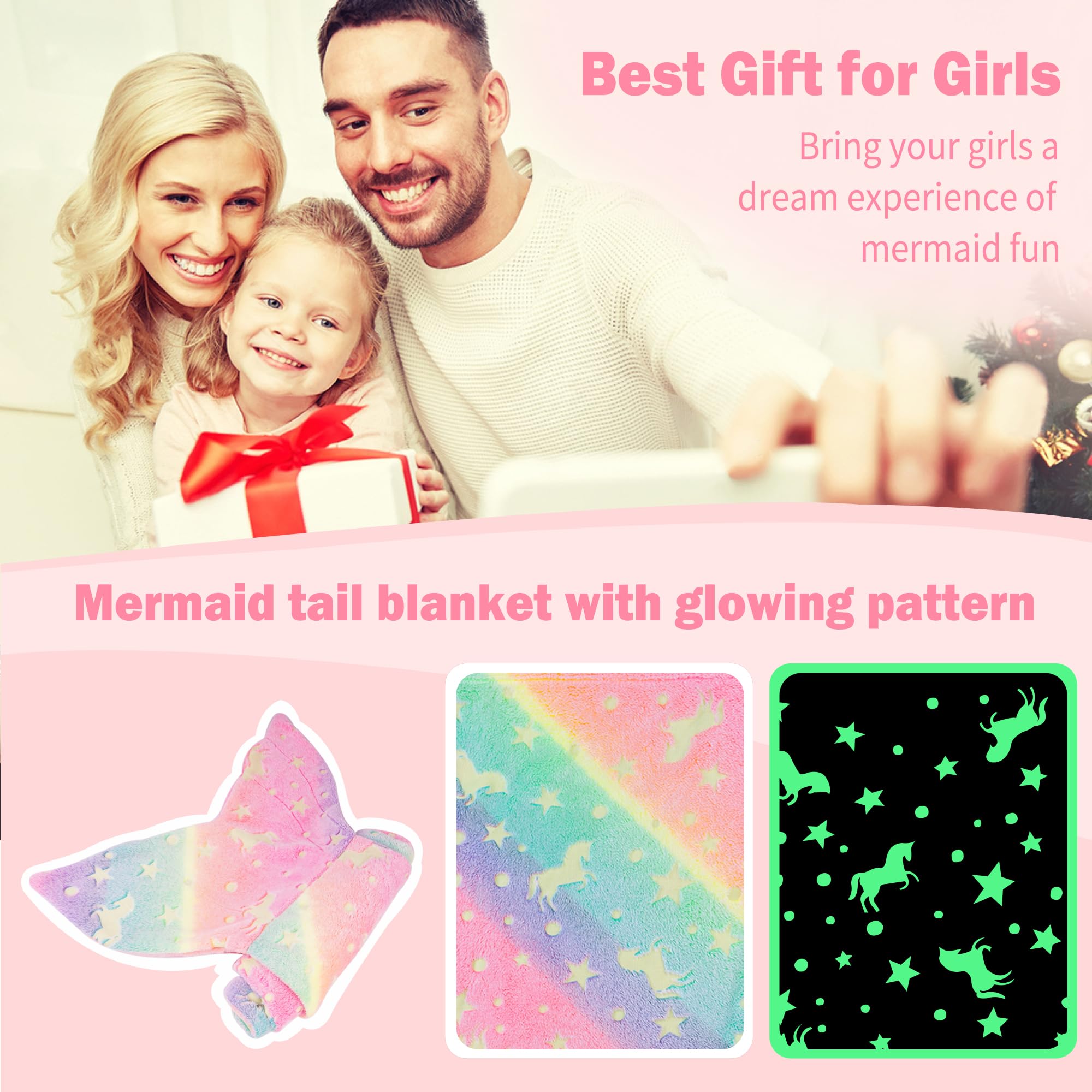 Multicolor Unicorn Kids Mermaid Tail Blanket