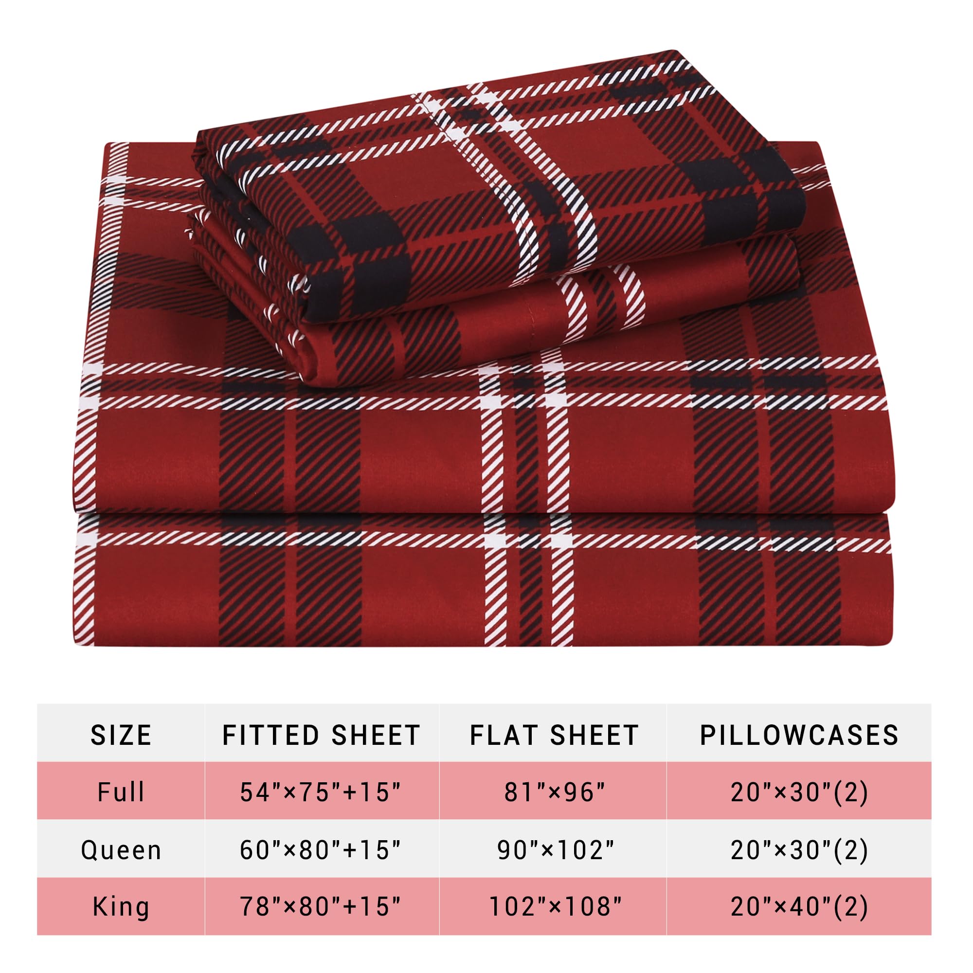 4 Piece Tartan Plaid Bed Sheet Set