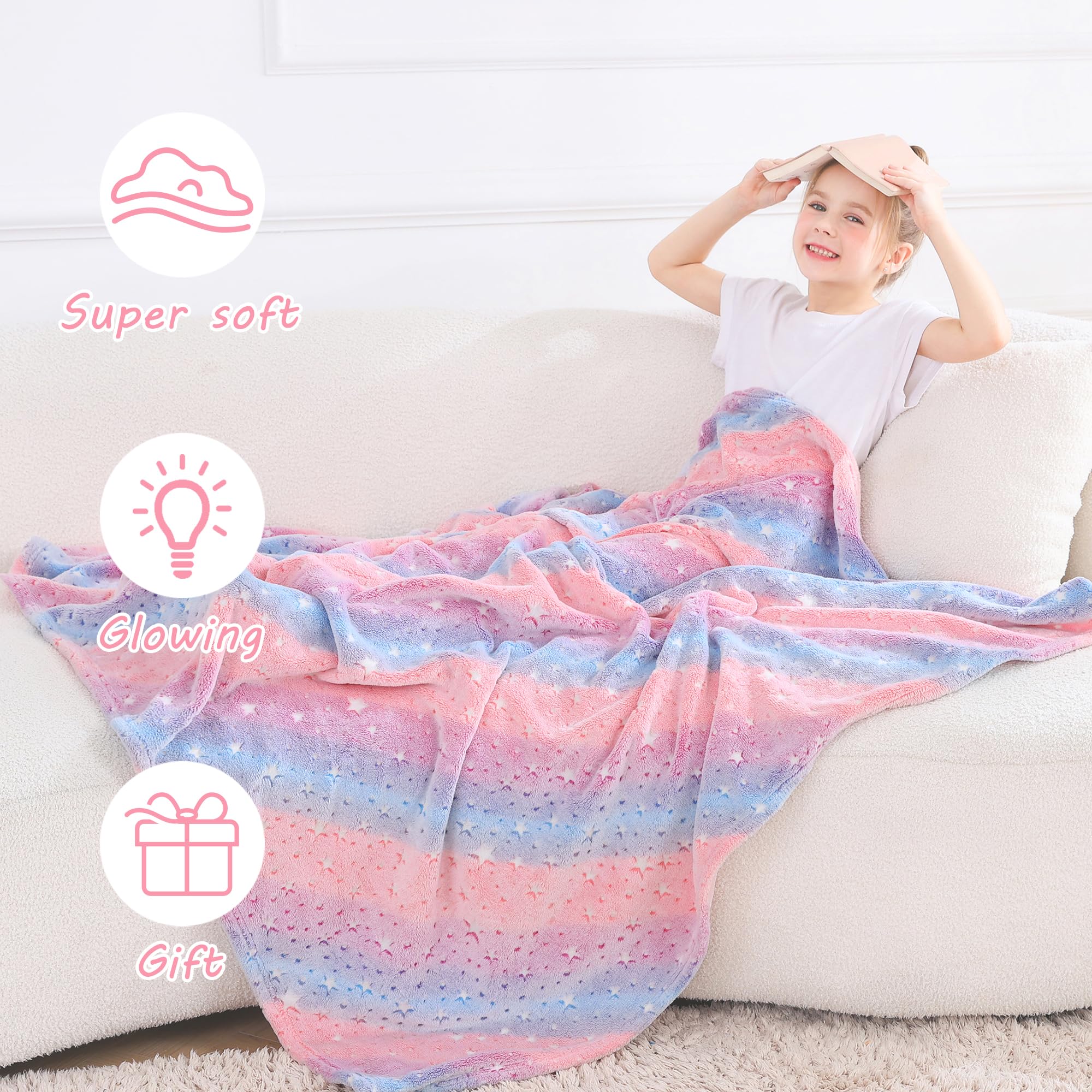 Multicolor Glow Star Kids Throw Blanket for Boys and Girls Soft Cozy Flannel