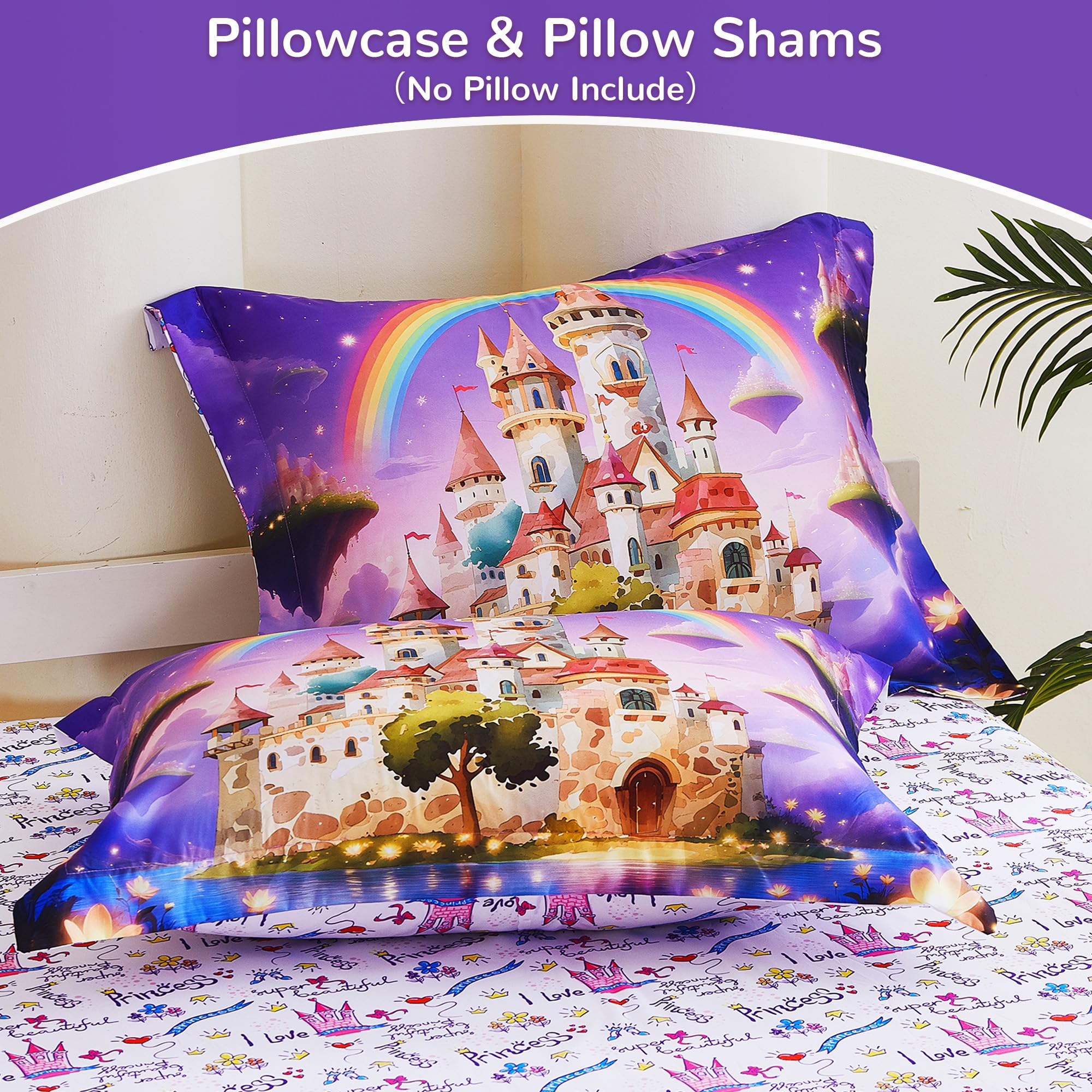 Enchanted Rainbow Castle Kids Comforter Sets– 5 or 7 Piece Options