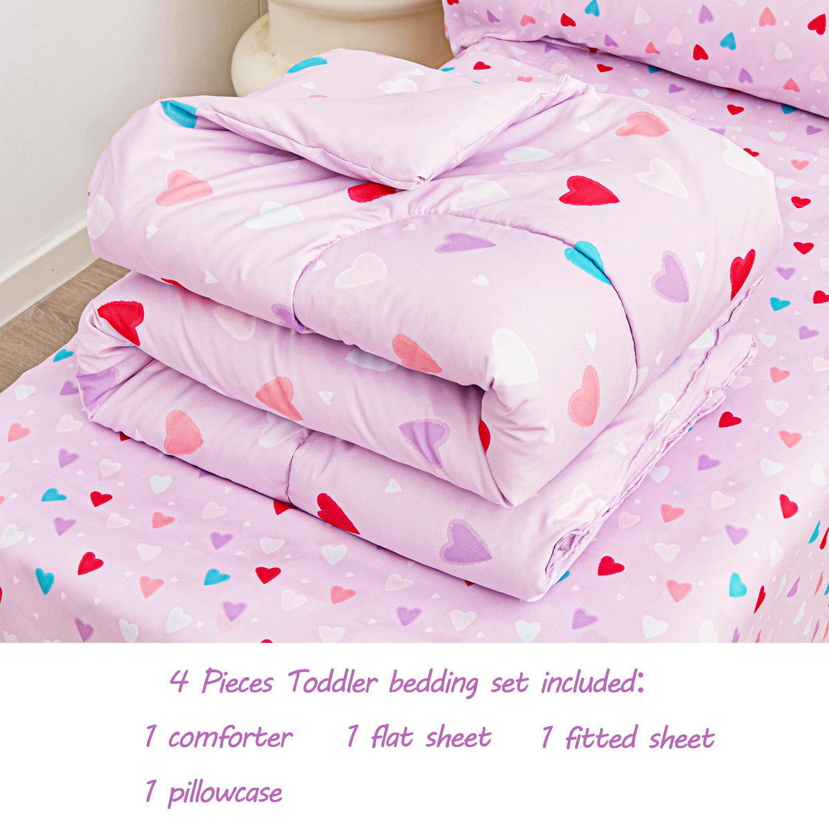 Purple Heart Toddler Comforter Set– 4 Piece