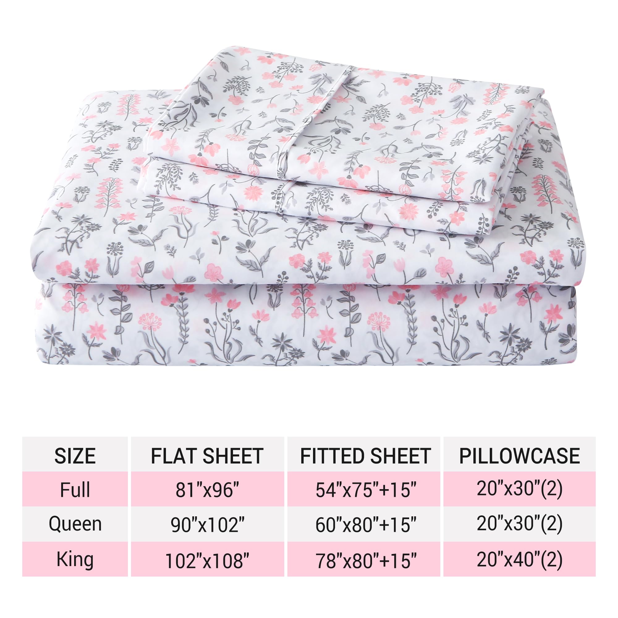 4 Piece Red Small Flower Patterned Bed Sheets Set