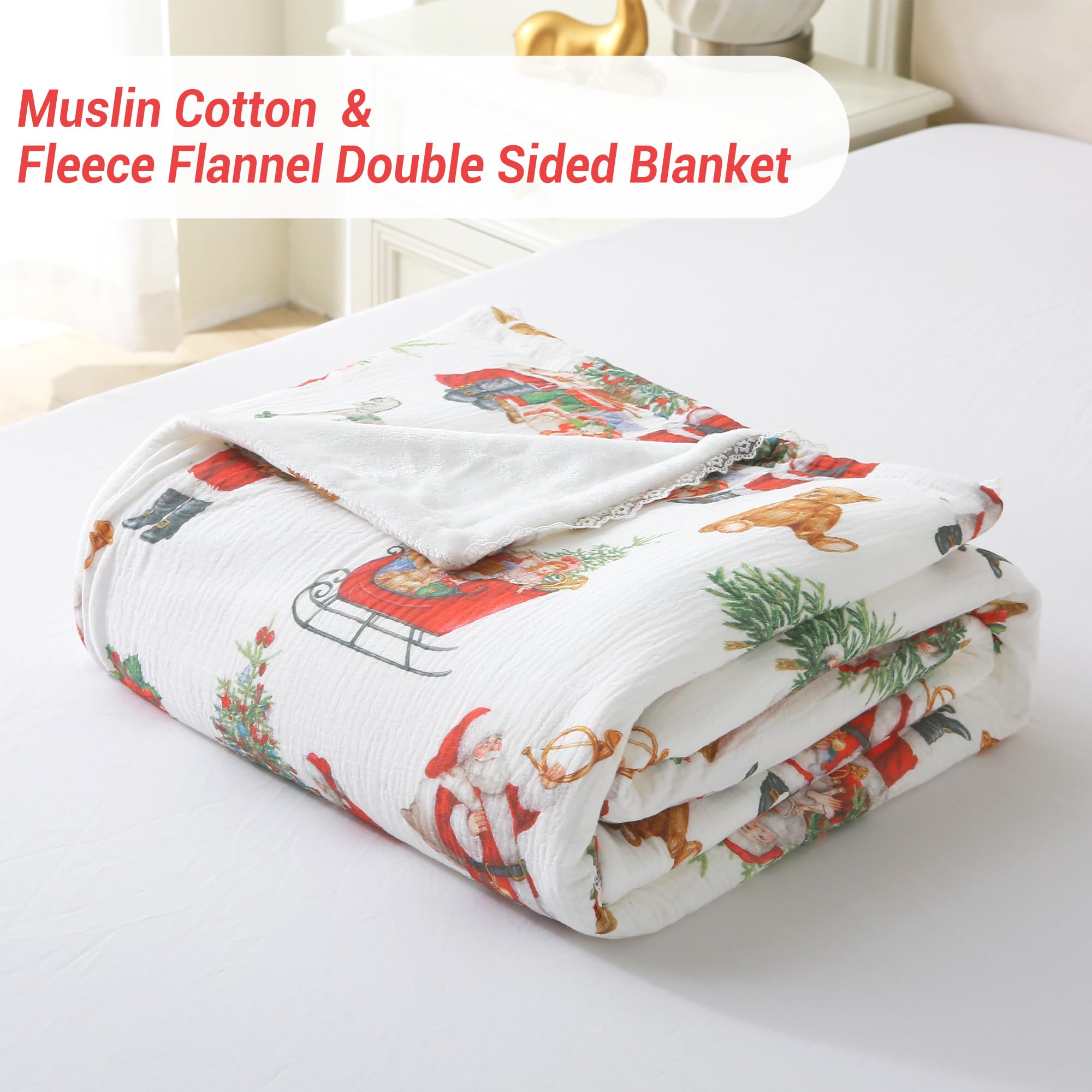 Christmas Throw Blanket Reversible Muslin Blankets 50x70 inch