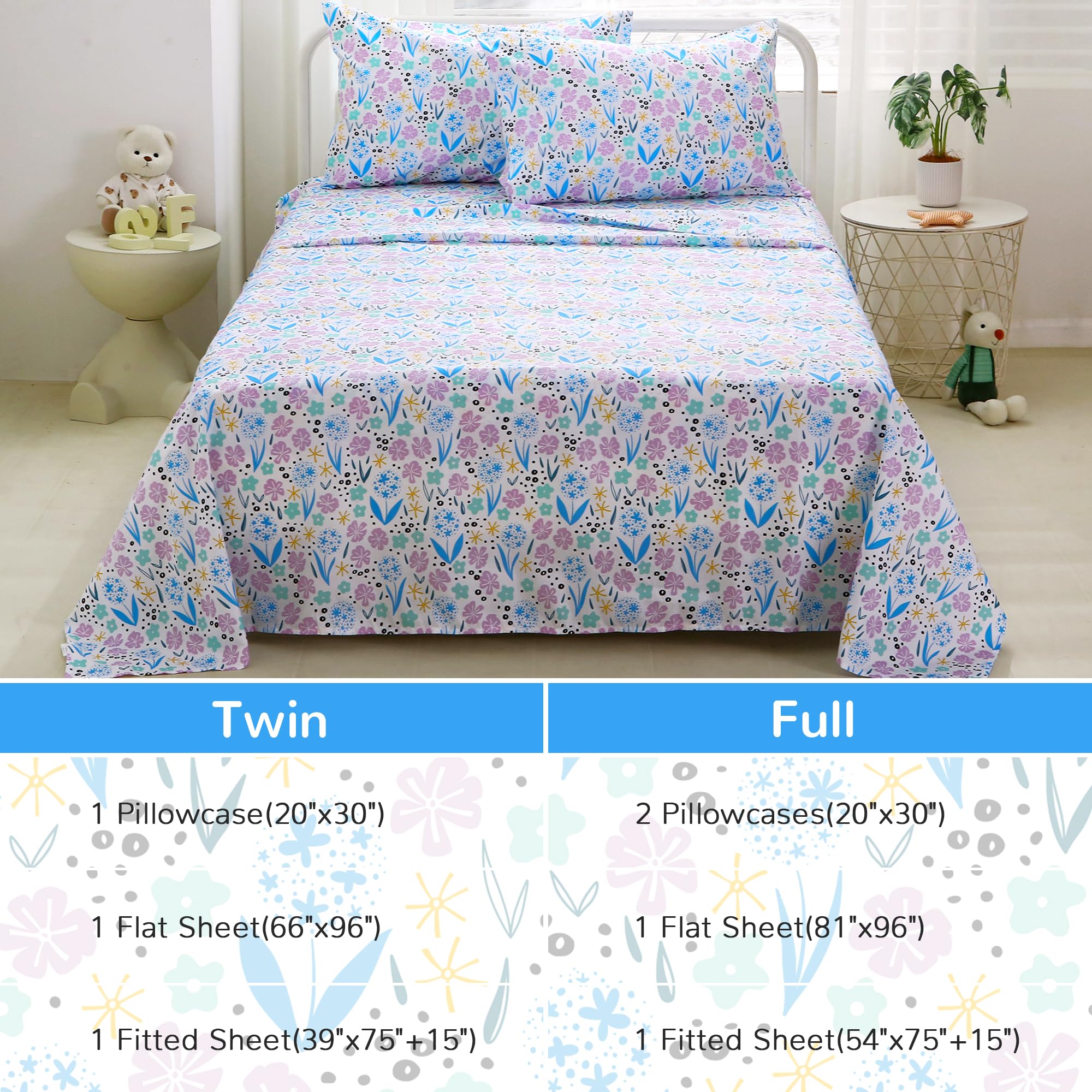 Purple Colorful Flower Kids Bed Sheet Set