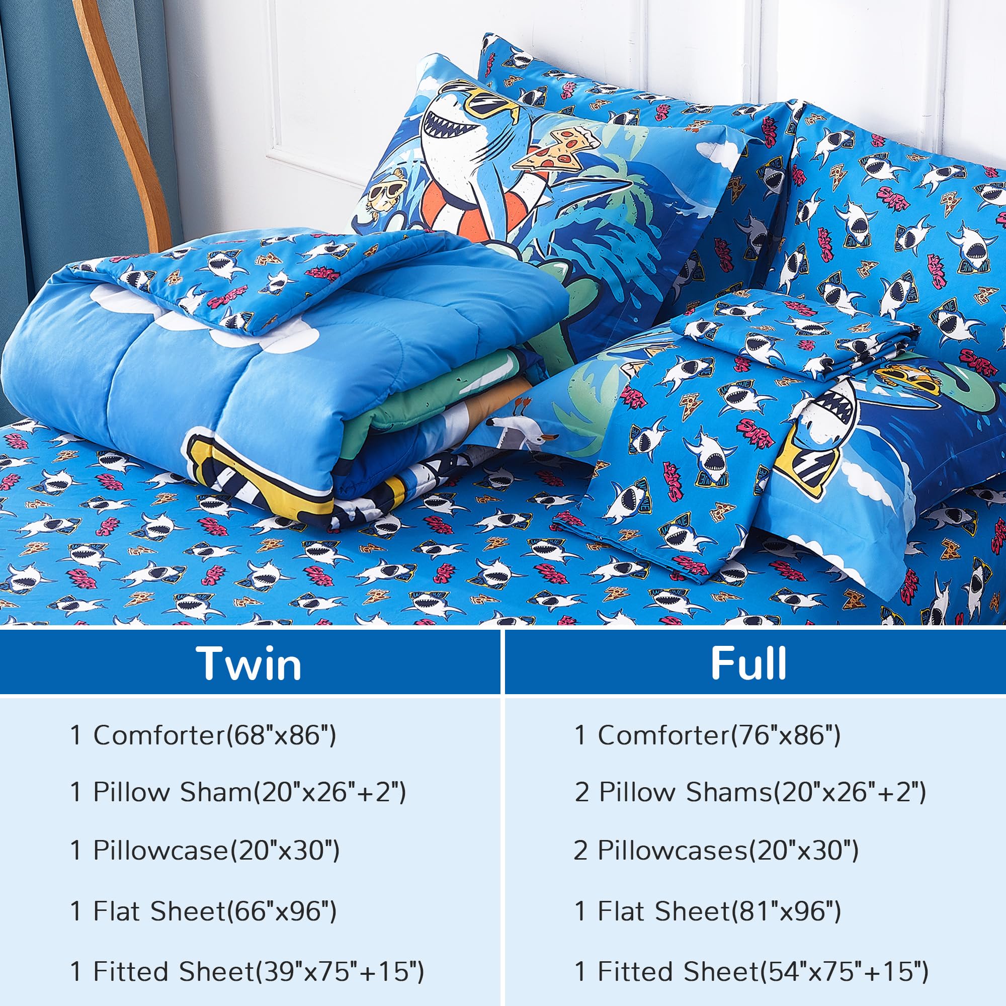 Shark Beach Party Kids Comforter Sets– 5 or 7 Piece Options