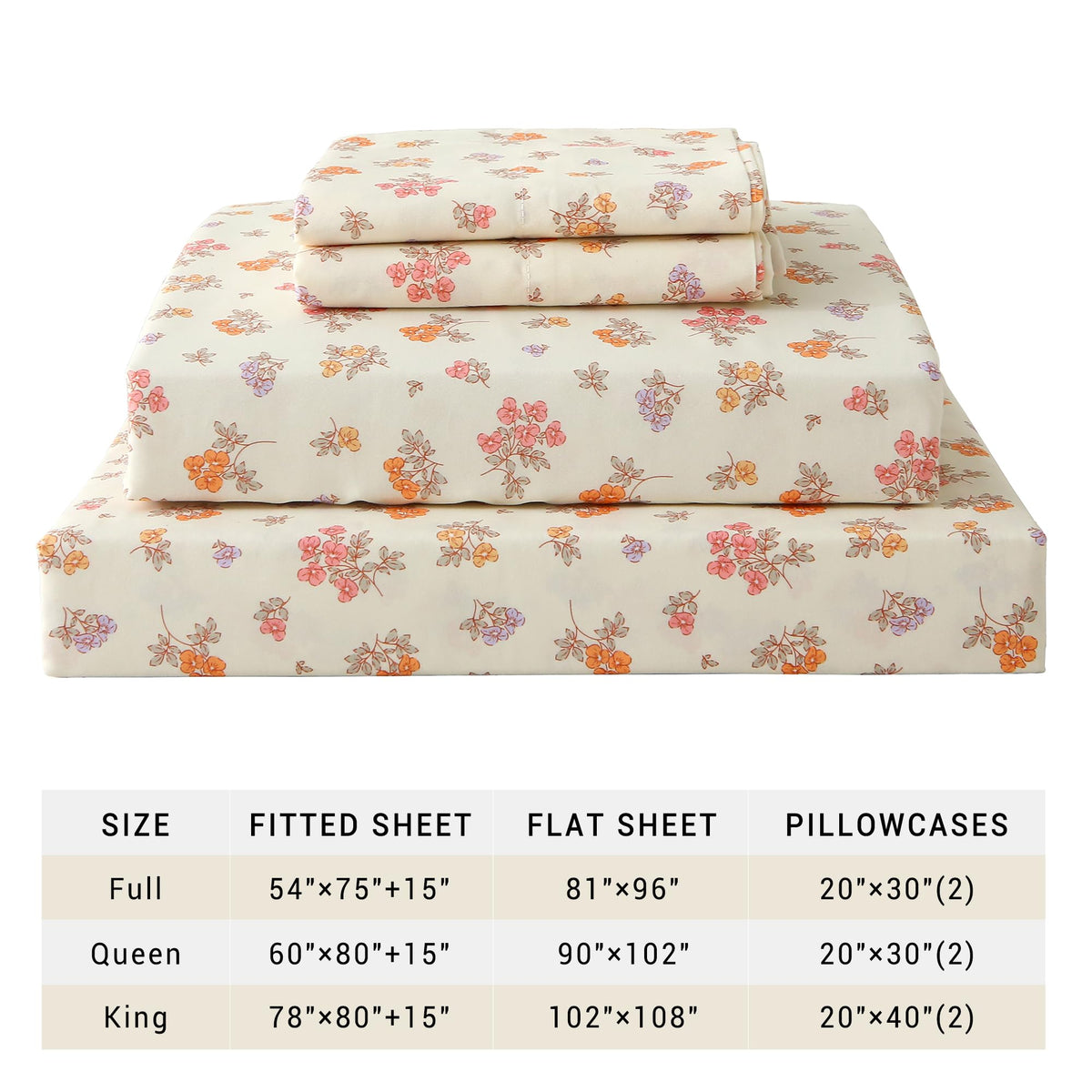 Warm Orange Pink Blossom Bed Sheet Set Deep Pocket Double Brushed Microfiber