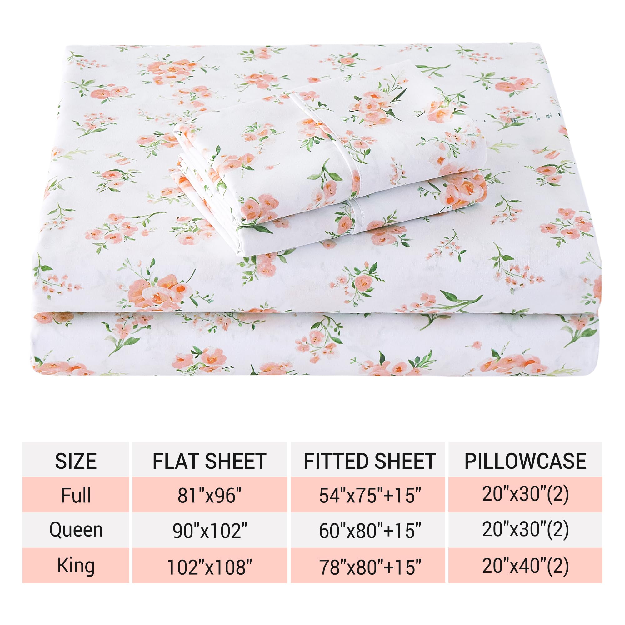 4 Piece Vintage Pink Flower Patterned Bed Sheets Set