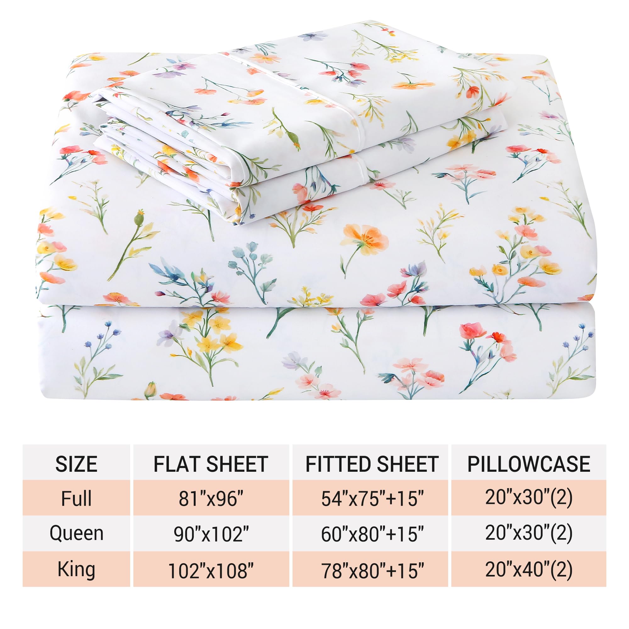 4 Piece Vintage Flower and Leaves Patterned Bed Sheets Set