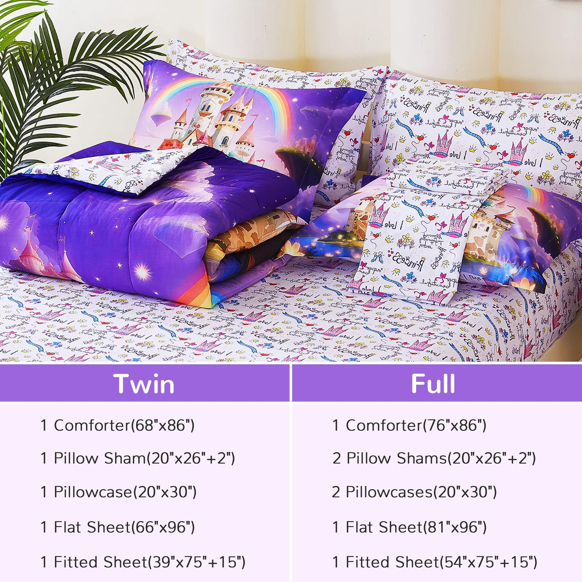 Enchanted Rainbow Castle Kids Comforter Sets– 5 or 7 Piece Options