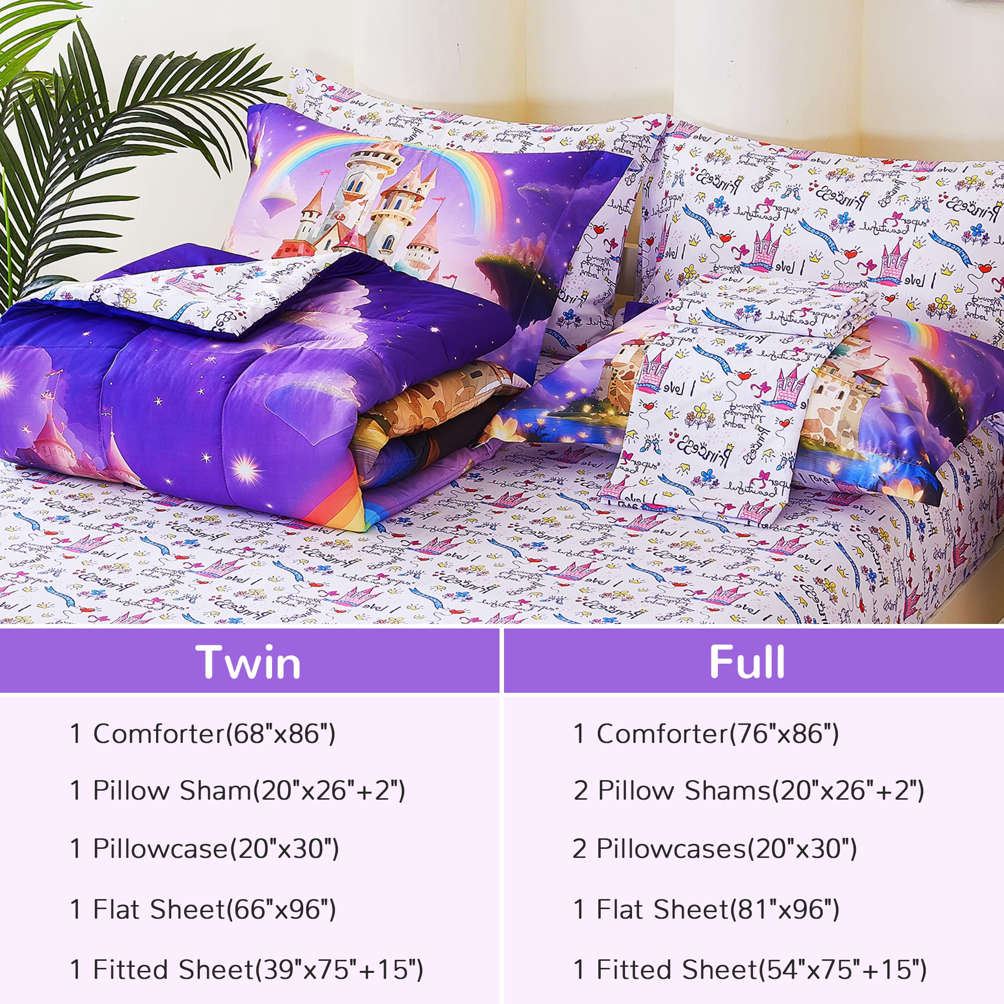 Enchanted Rainbow Castle Kids Comforter Sets– 5 or 7 Piece Options